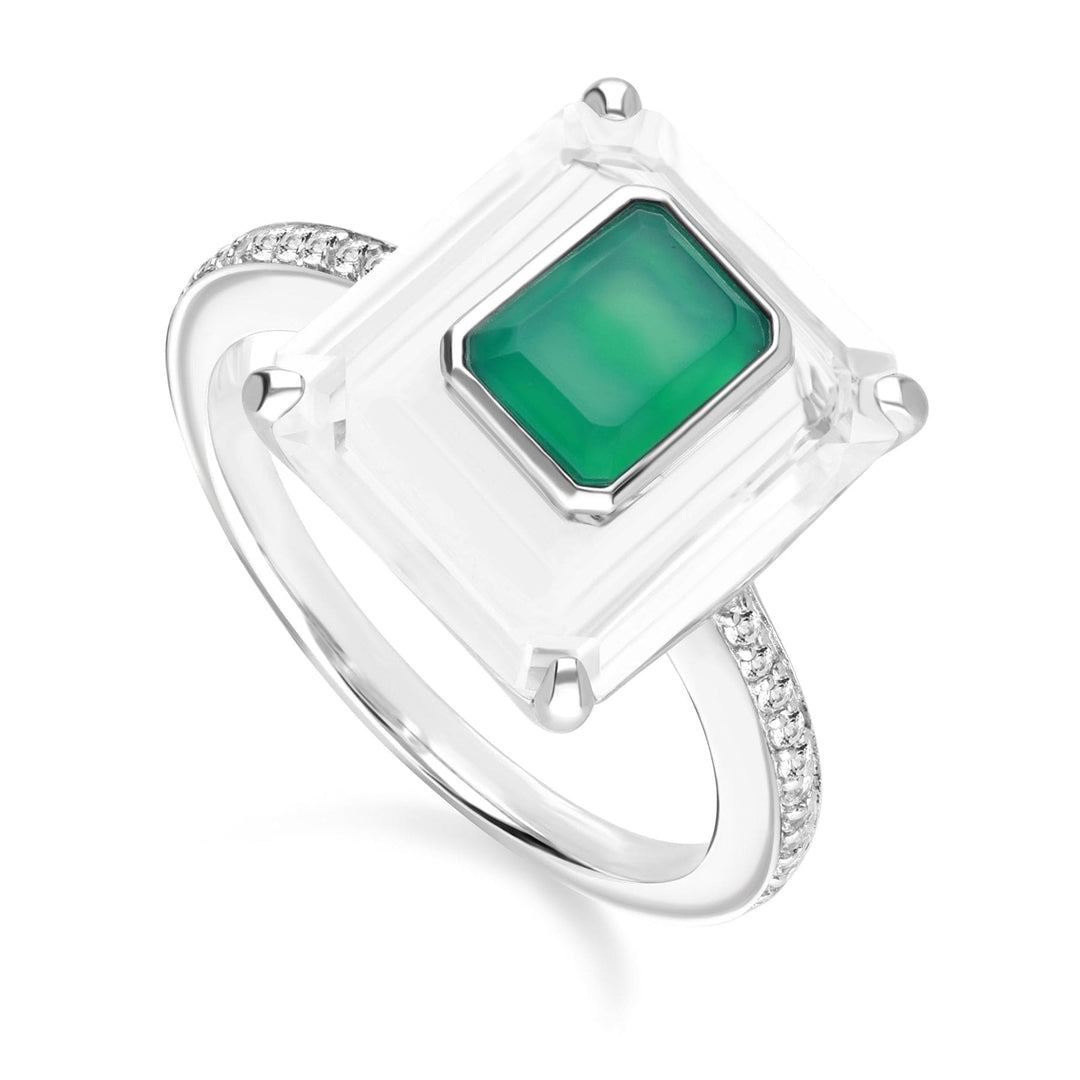 270R062901925 Grand Deco Topaz, Chalcedony & Rock Crystal Statement Ring In Sterling Silver 1