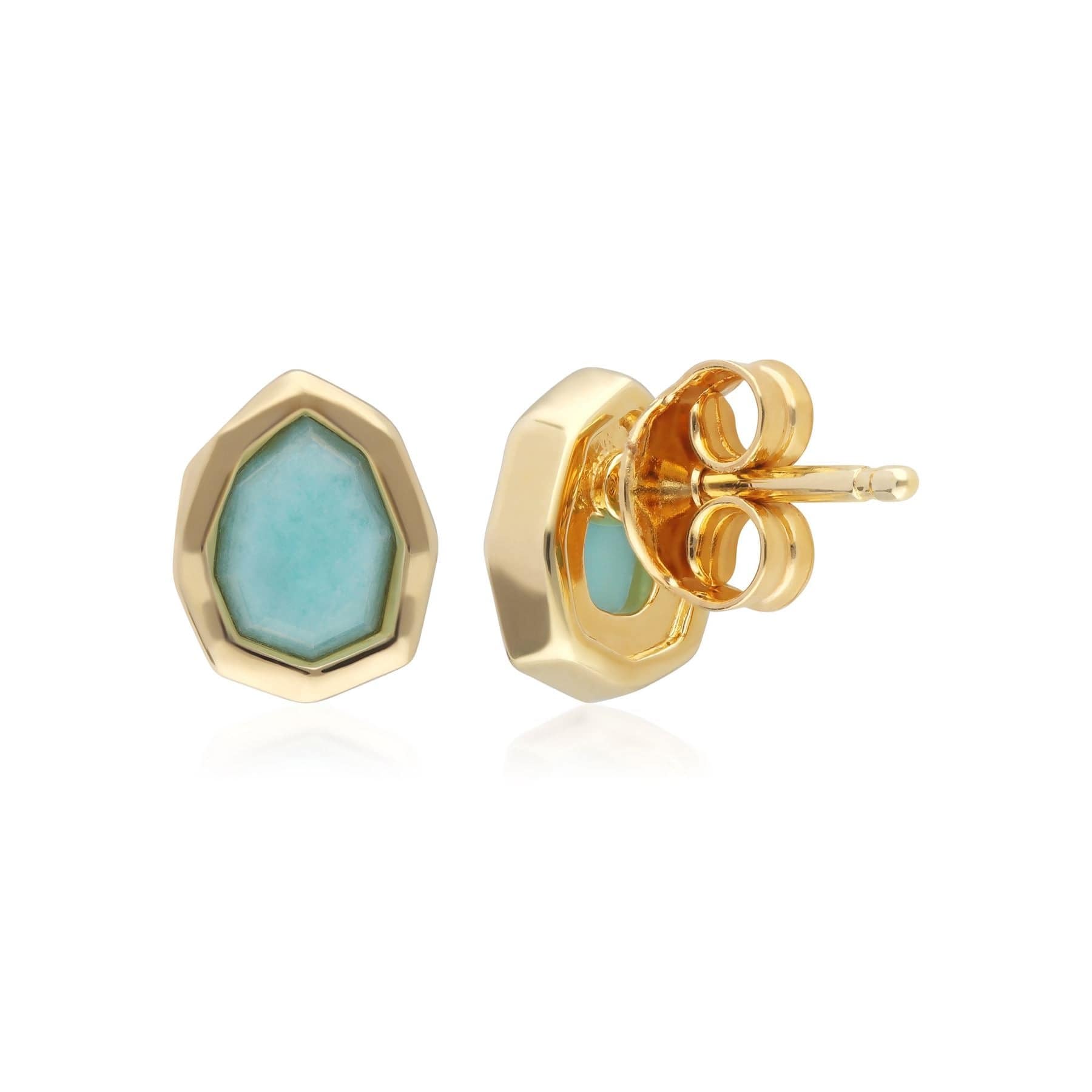 271E021101925 Irregular B Gem Blue Peru Amazonite Stud Earrings In Yellow Gold Plated Silver 4