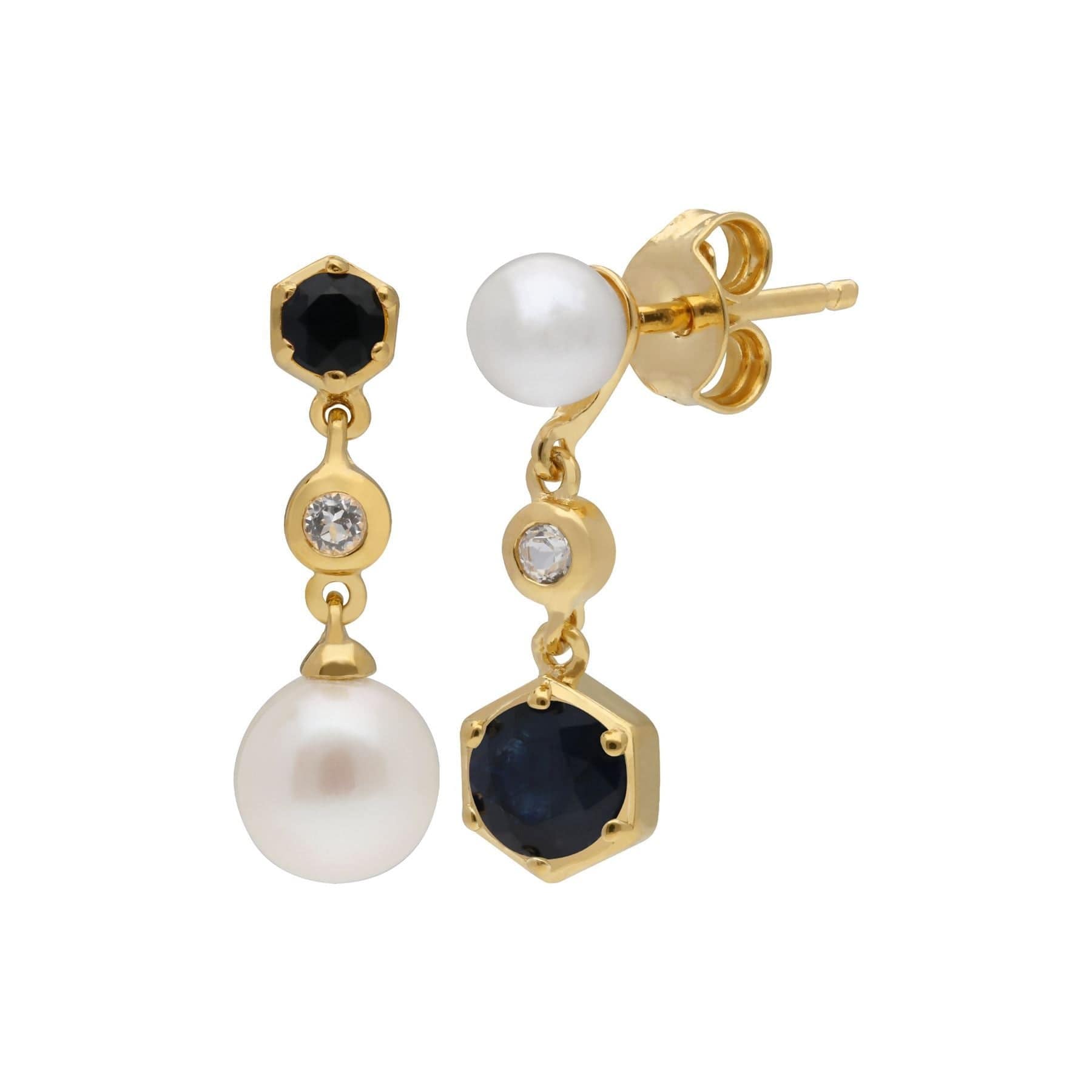Modern Pearl, Sapphire & Topaz Earrings & Pendant Set - Gemondo