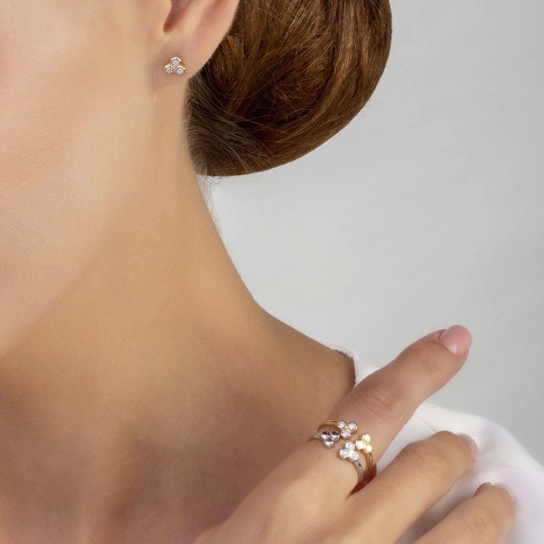 Diamond  Geometric Trilogy Stud Earrings in 9ct Yellow Gold - Gemondo