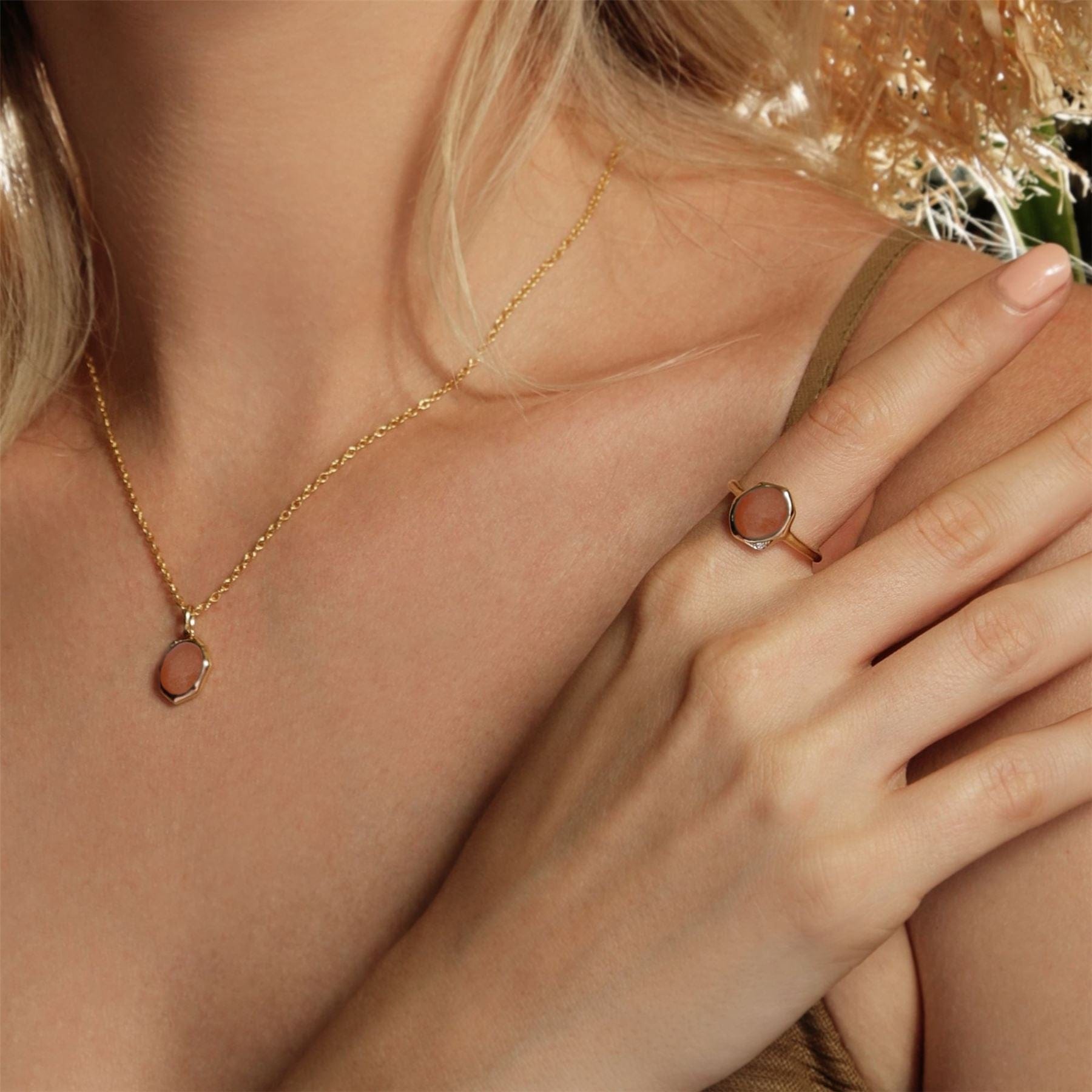 Irregular B Gem Dyed Red Jade & Diamond Pendant in Gold Plated Sterling Silver Set
