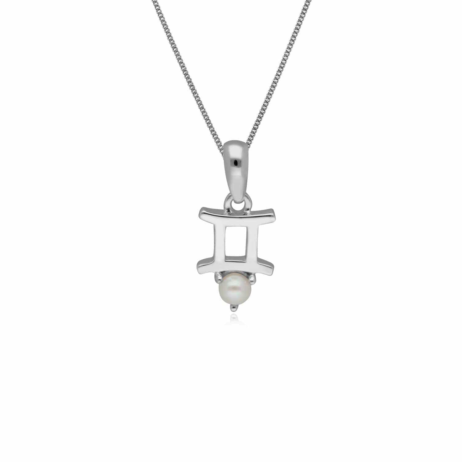 162P0236019 Pearl Gemini Zodiac Charm Necklace in 9ct White Gold 1