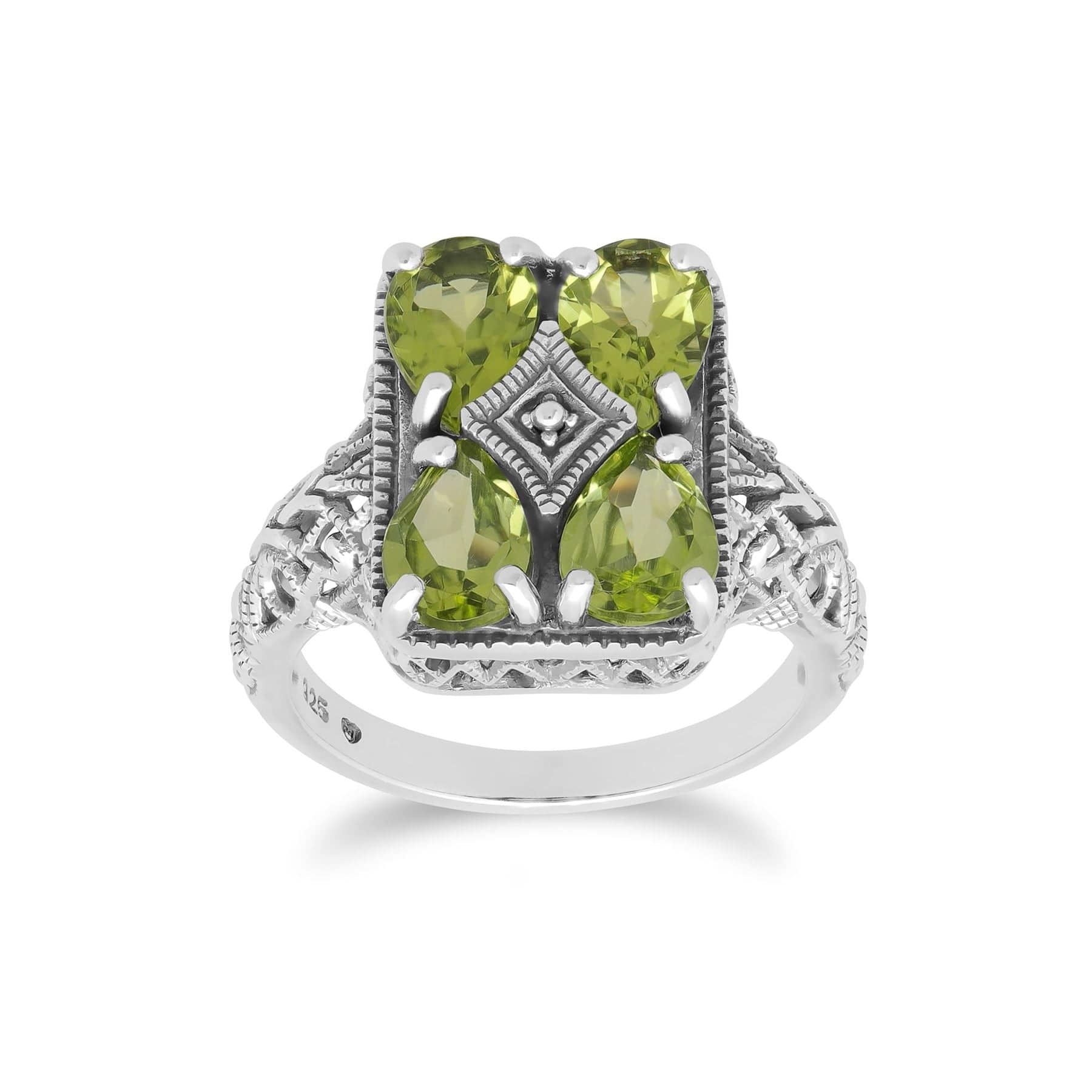 Art Nouveau Inspired Peridot Statement Ring in 925 Sterling Silver - Gemondo