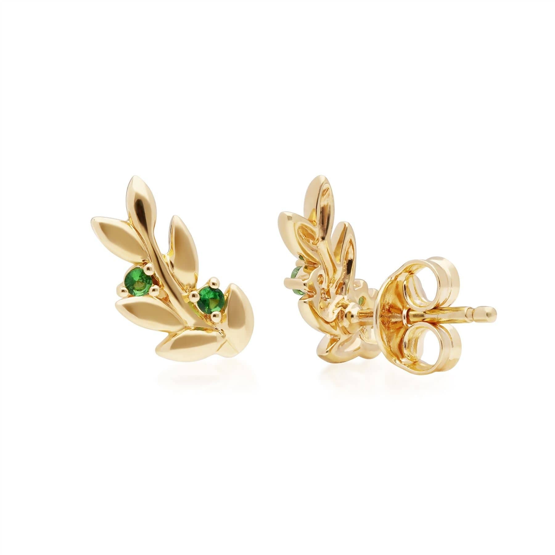 270E028001925 O Leaf Tsavorite Stud Earrings in Gold Plated Sterling Silver 2