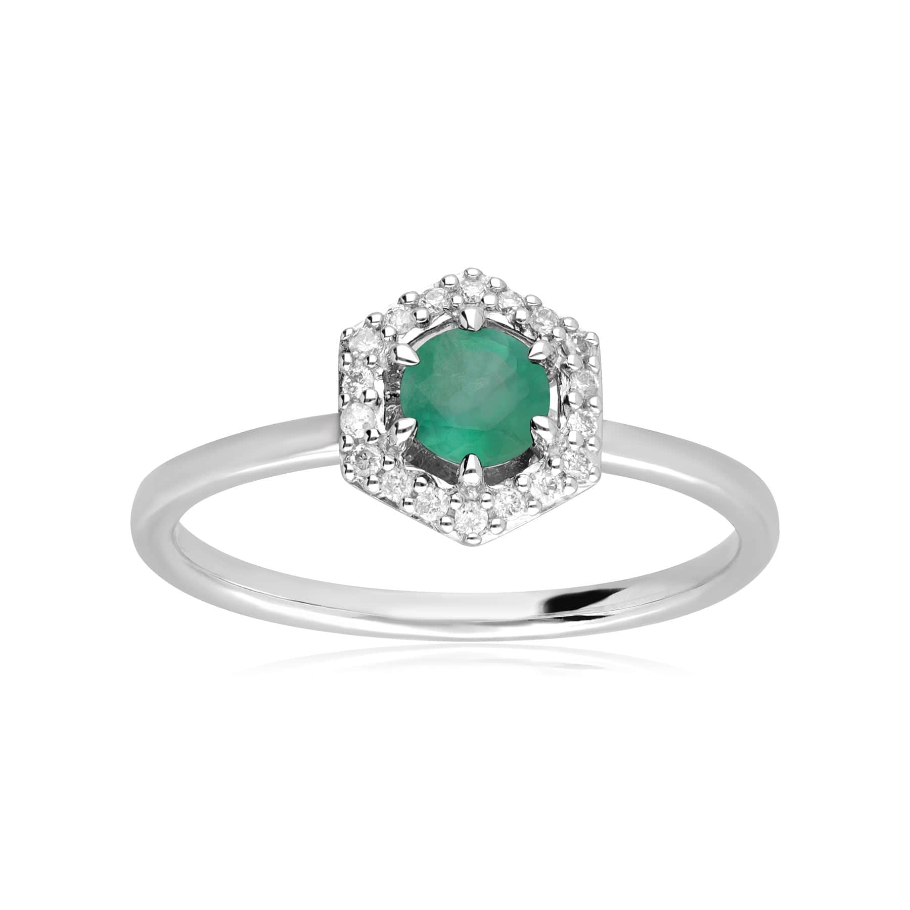 9ct White Gold 0.67ct Emerald & Diamond Halo Ring - Gemondo