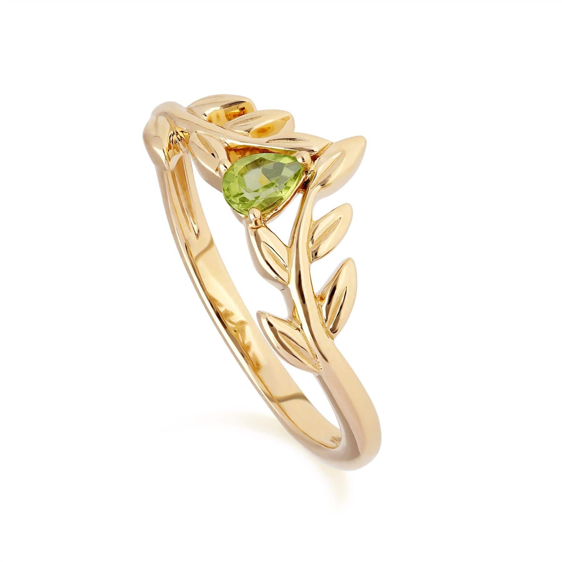 135R1914019 O Leaf Peridot Wishbone Ring in 9ct Yellow Gold 1