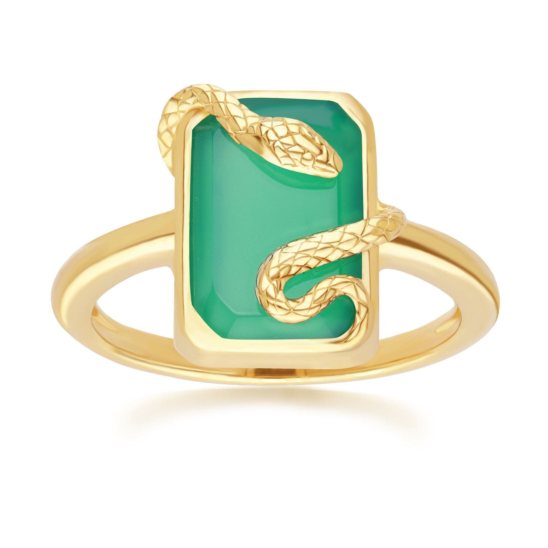 Grand Deco Green Chalcedony Snake Wrap Ring in Gold Plated Sterling Silver - Gemondo