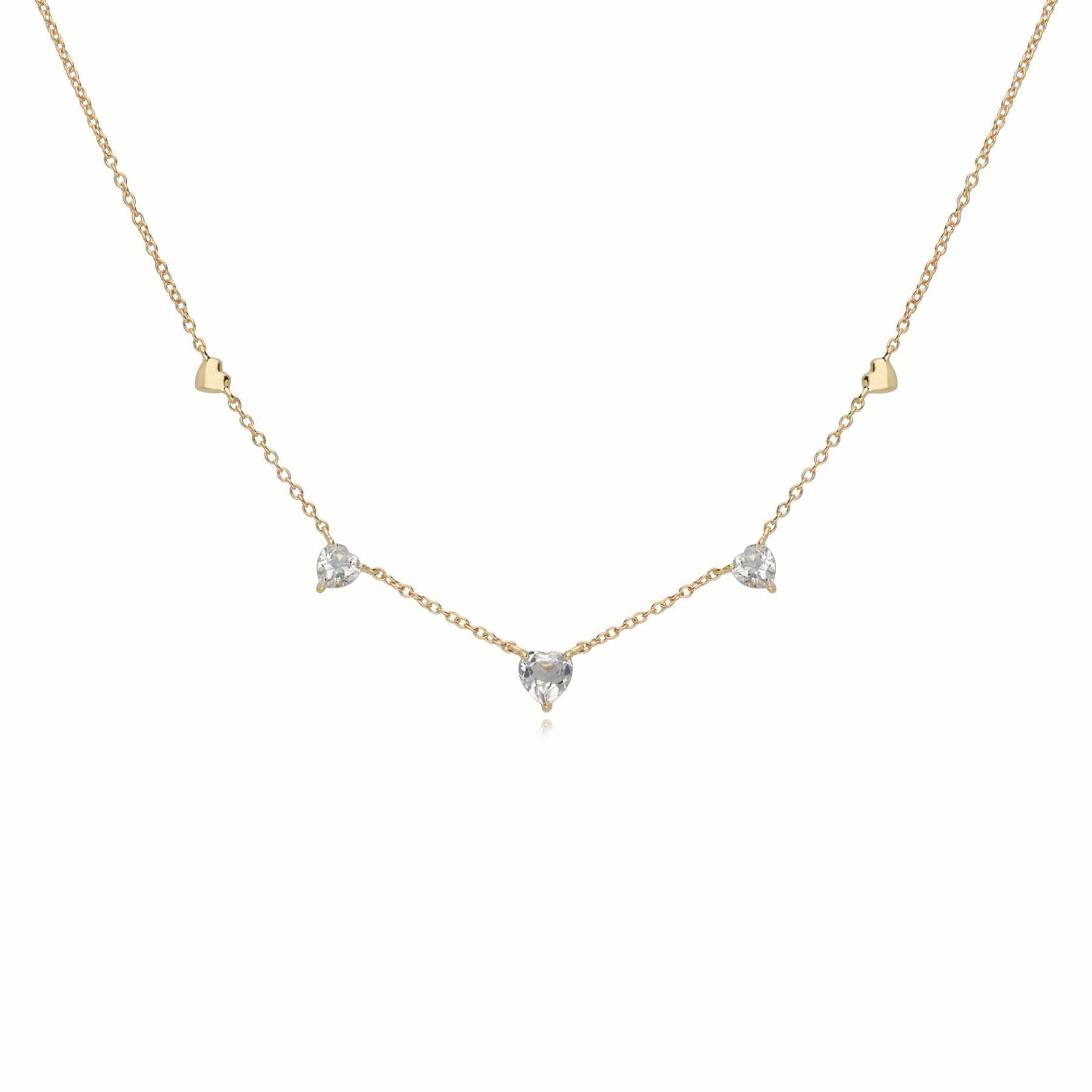 White Topaz Love Heart Necklace in 9ct Yellow Gold