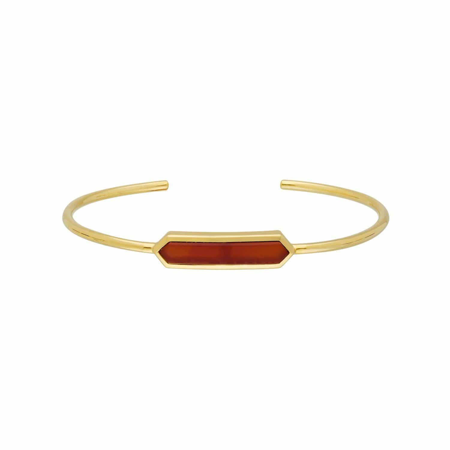 270B009605925 Geometric Prism Dyed Red Carnelian Bangle in Gold Plated Silver 1