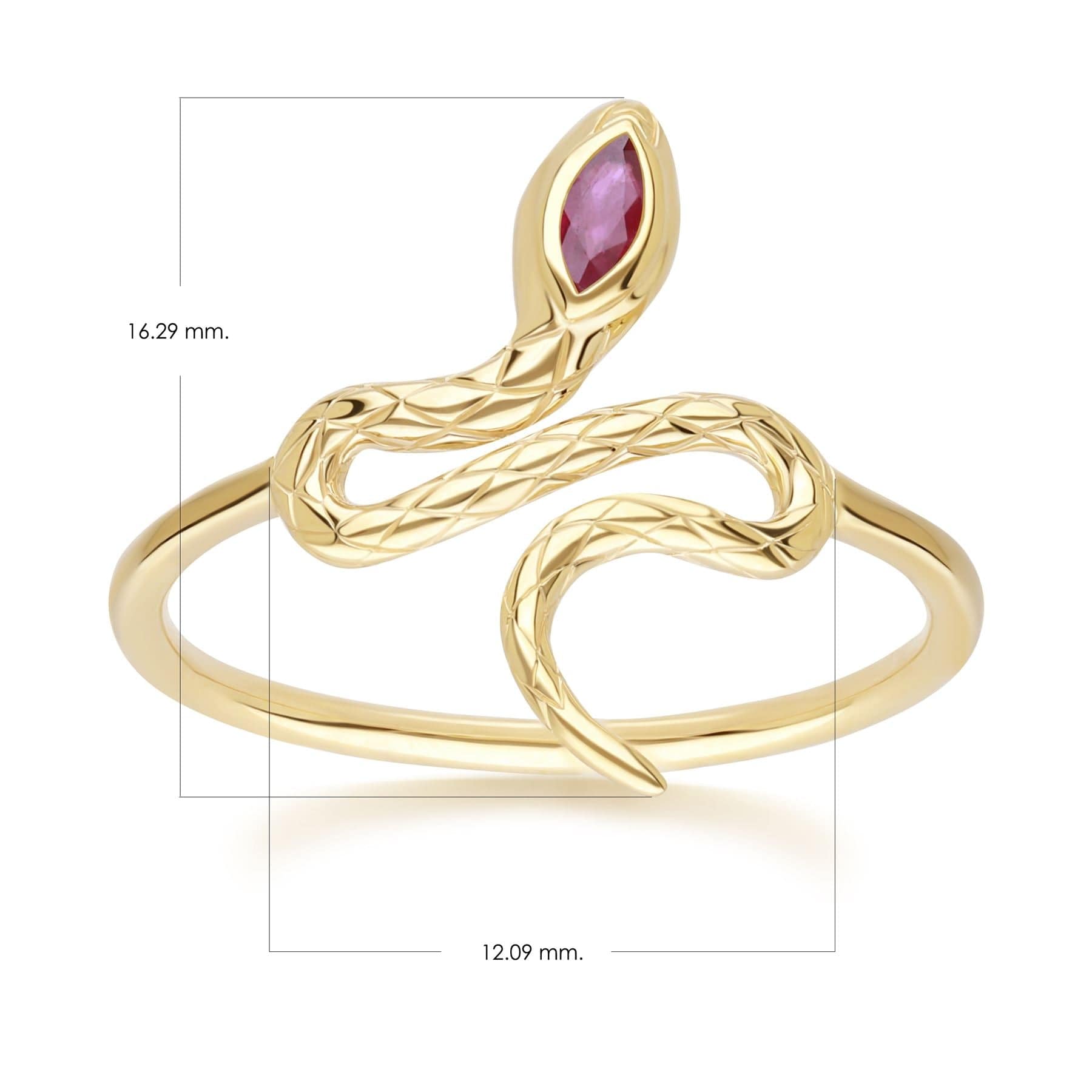 132R8457029 ECFEW™ Ruby Winding Snake Ring in 9ct Yellow Gold Dimensions