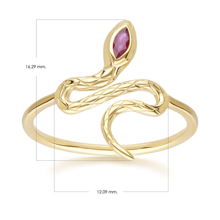 132R8457029 ECFEW™ Ruby Winding Snake Ring in 9ct Yellow Gold Dimensions