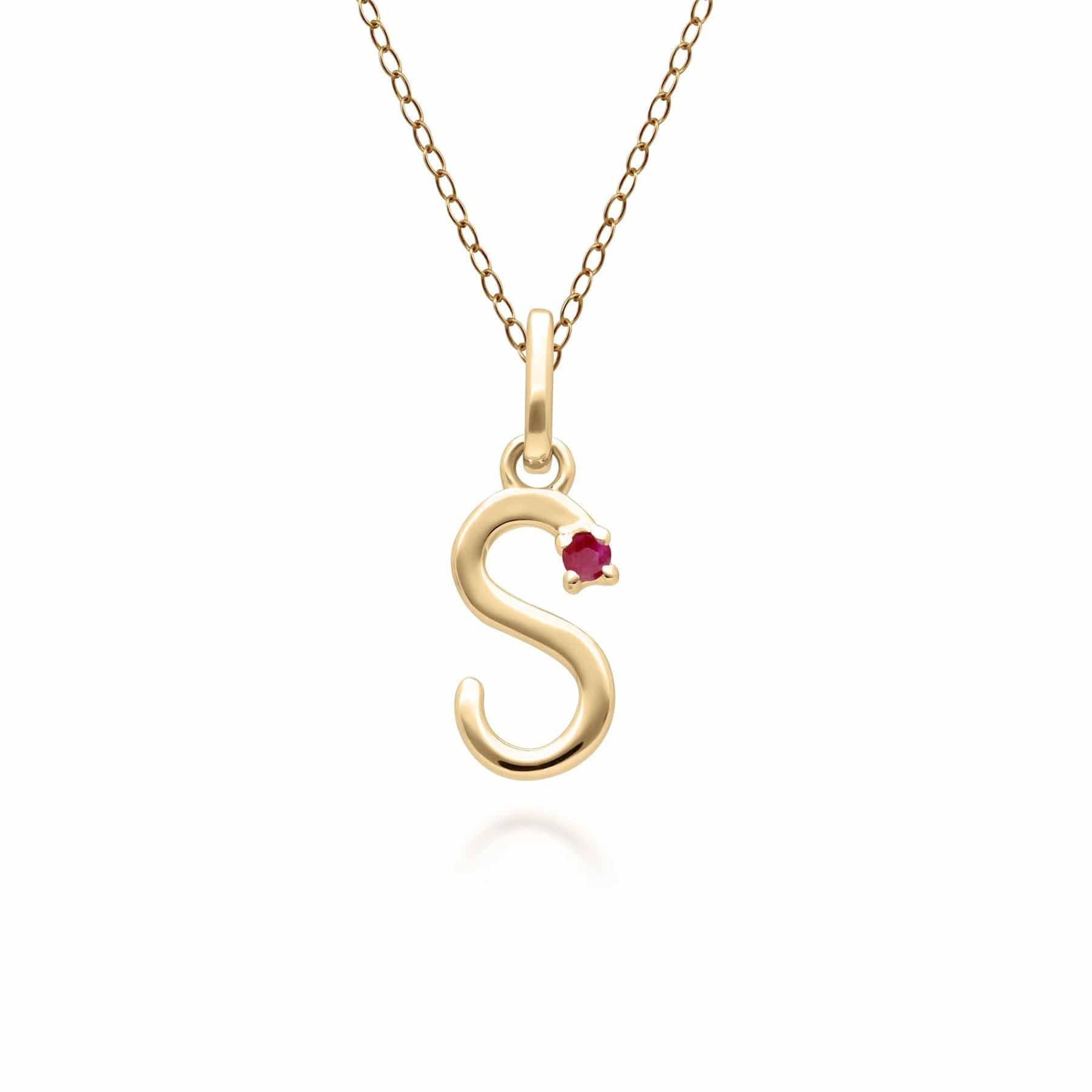 135P2079029 Initial Ruby Letter Necklace In 9ct Yellow Gold 20