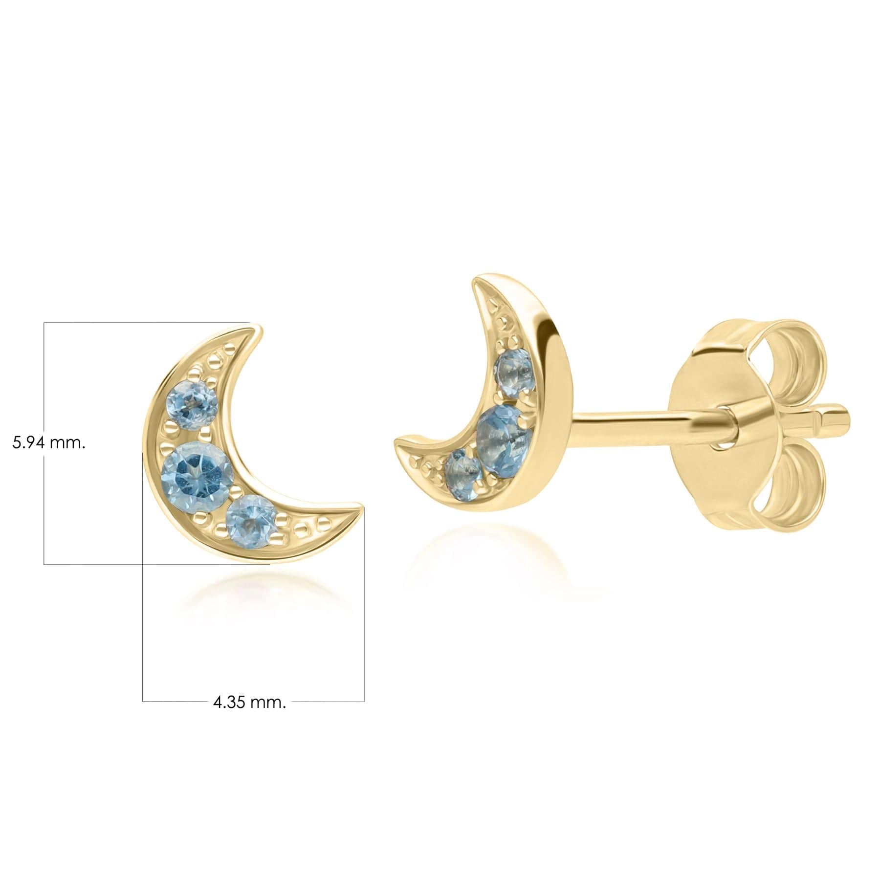 135E1819019 Night Sky London Blue Topaz Moon Stud Earrings in 9ct Yellow Gold Dimensions