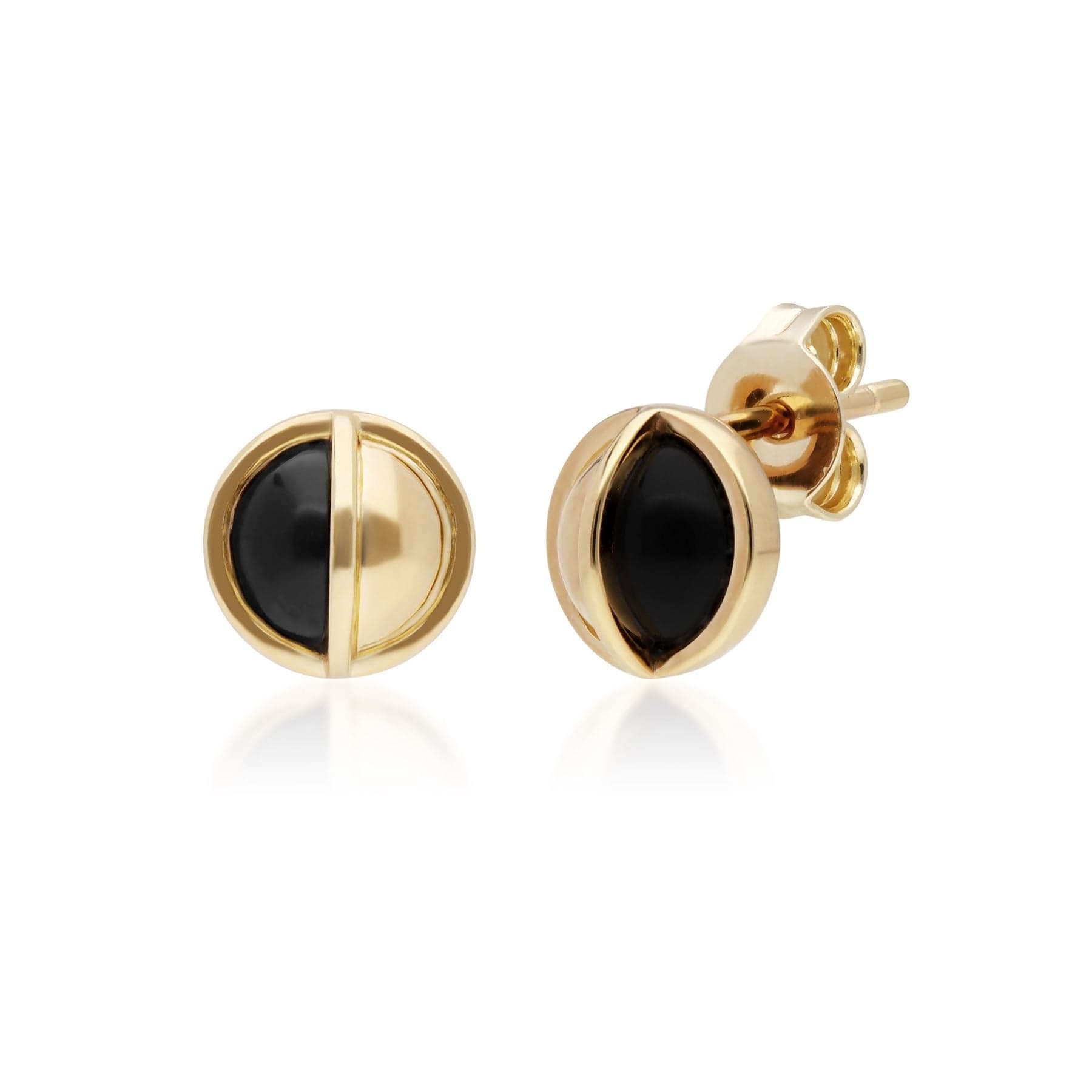 270E027901925 Micro Statement Round Onyx Stud Earrings in Gold Plated Silver 1