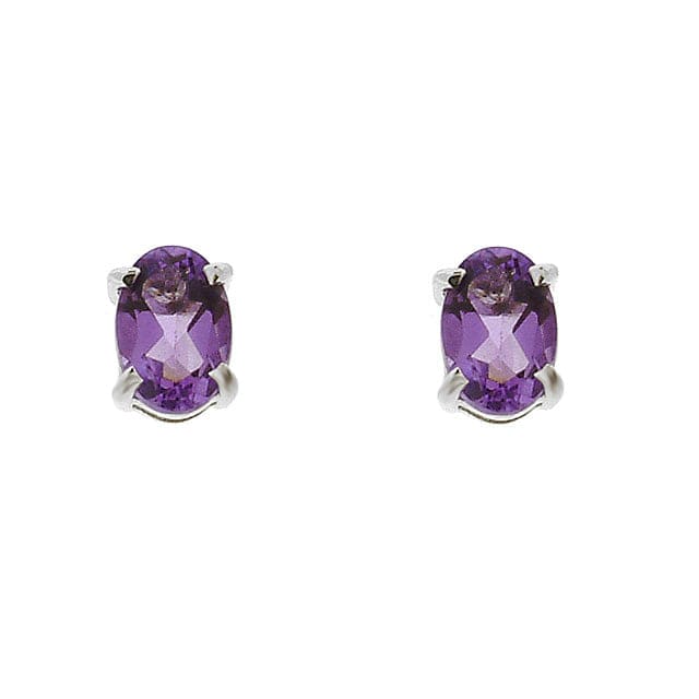 Classic Oval Amethyst Stud Earrings in 9ct White Gold 6x4mm - Gemondo