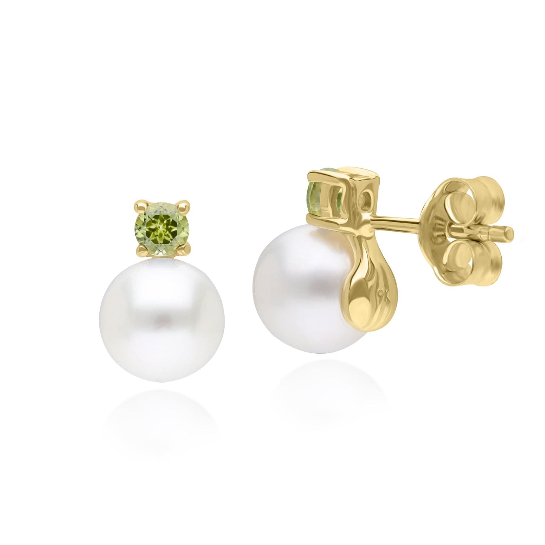 135E1817049 Modern Pearl & Peridot Stud Earrings in 9ct Yellow Gold 3