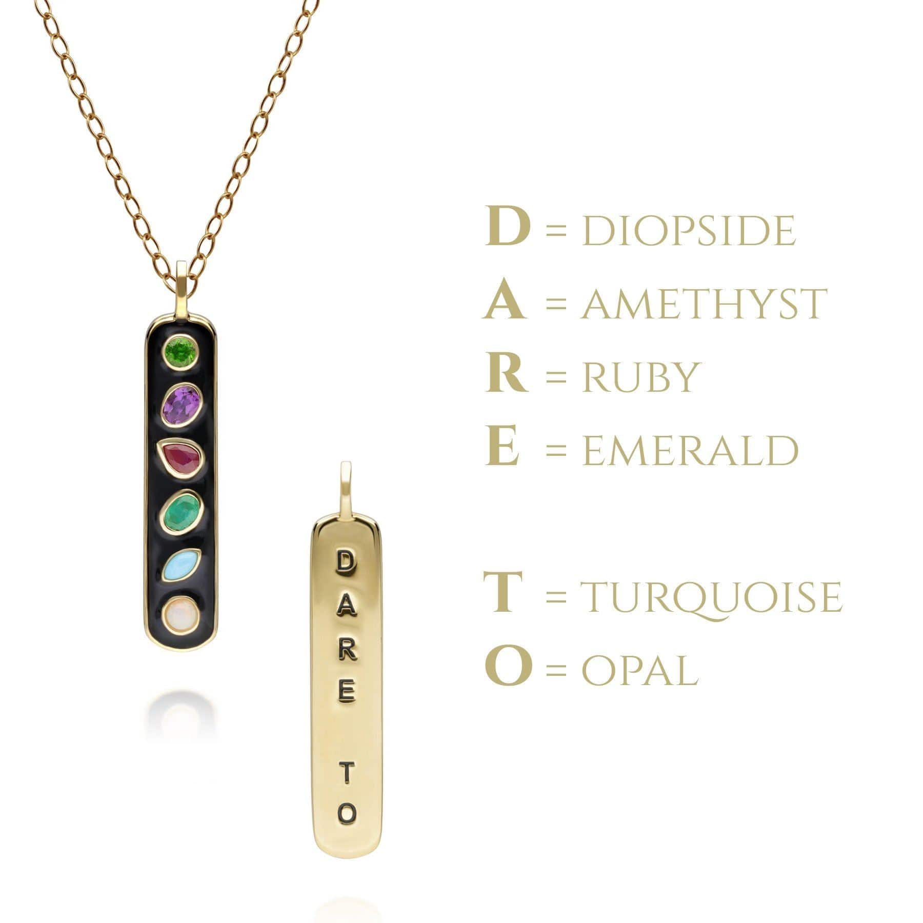 253P312201925 Coded Whispers Black Enamel 'Dare To' Acrostic Gemstone Pendant Necklace in Sterling Silver 4