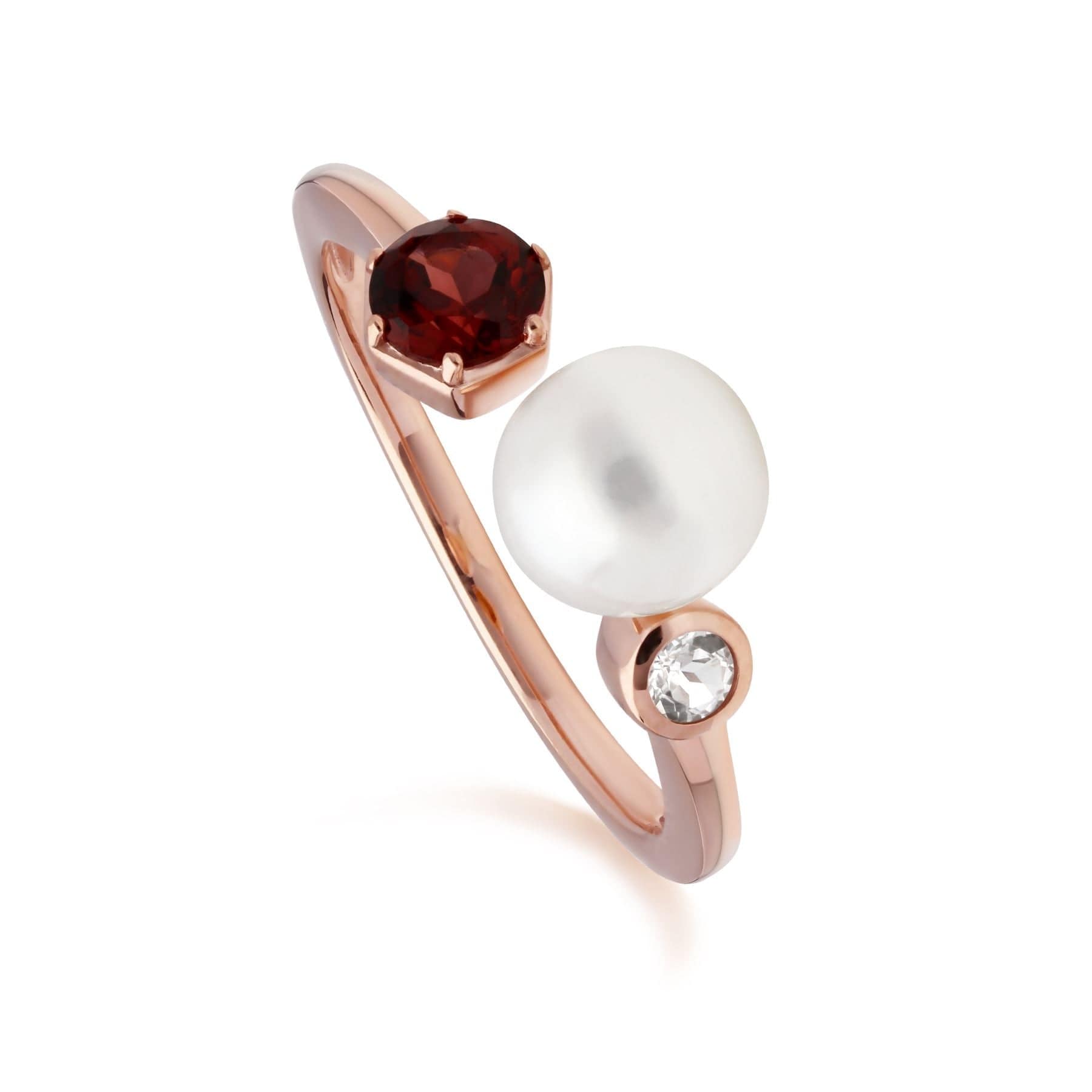 270R058807925 Modern Pearl, Garnet & Topaz Open Ring in Rose Gold Plated Silver 1