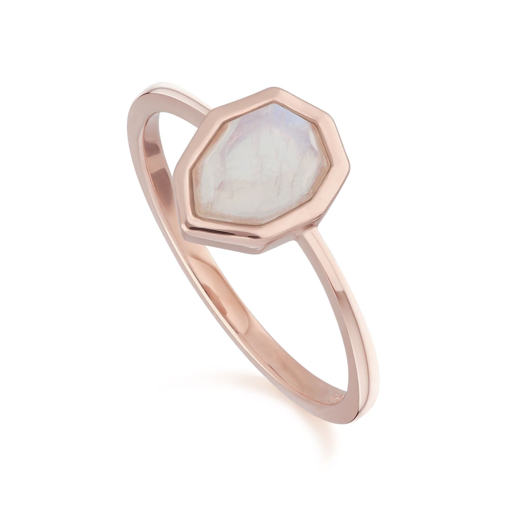 271R025503925 Irregular B Gem Rainbow Moonstone Ring in Rose Gold Plated Silver 1