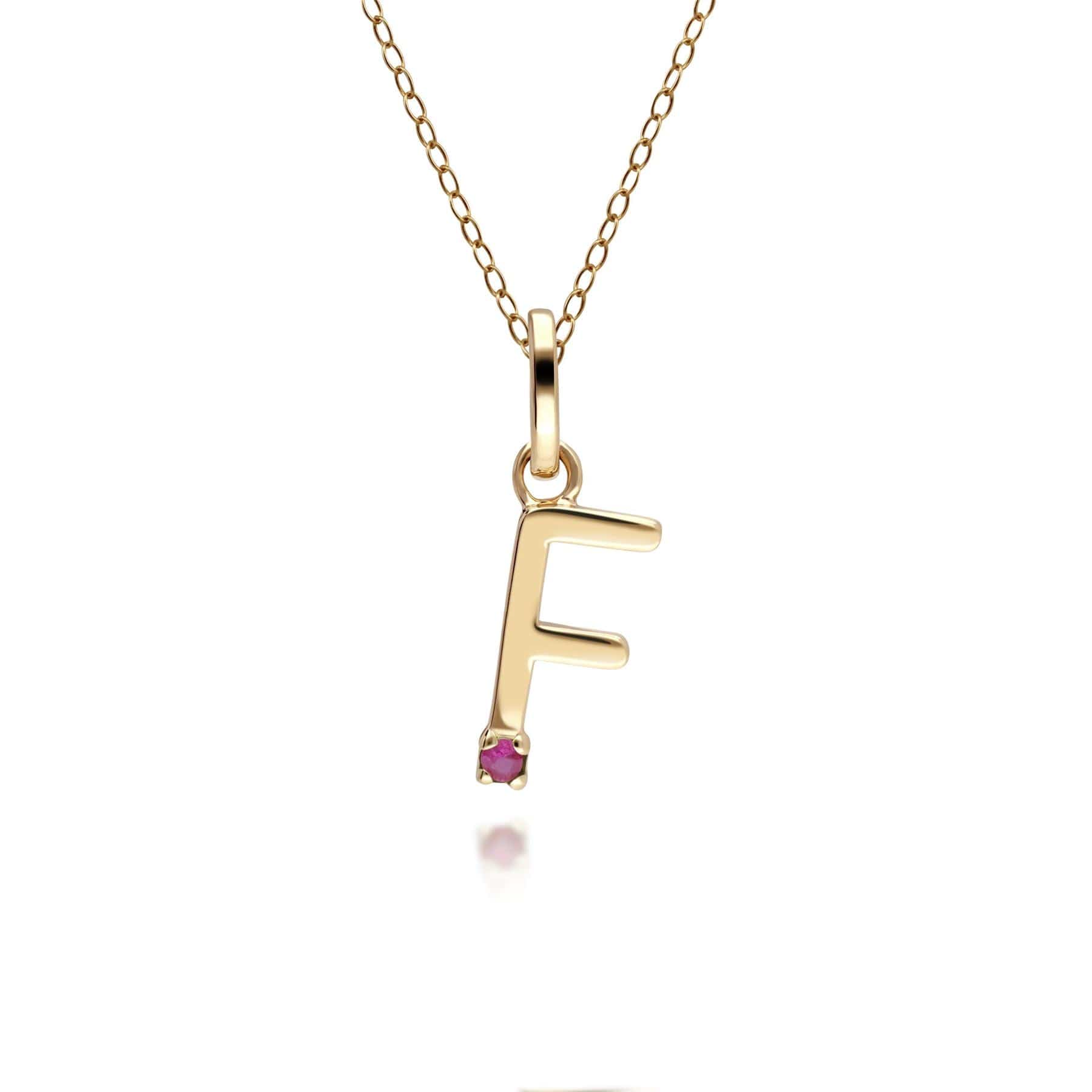 135P2058029 Initial Ruby Letter Necklace In 9ct Yellow Gold 7