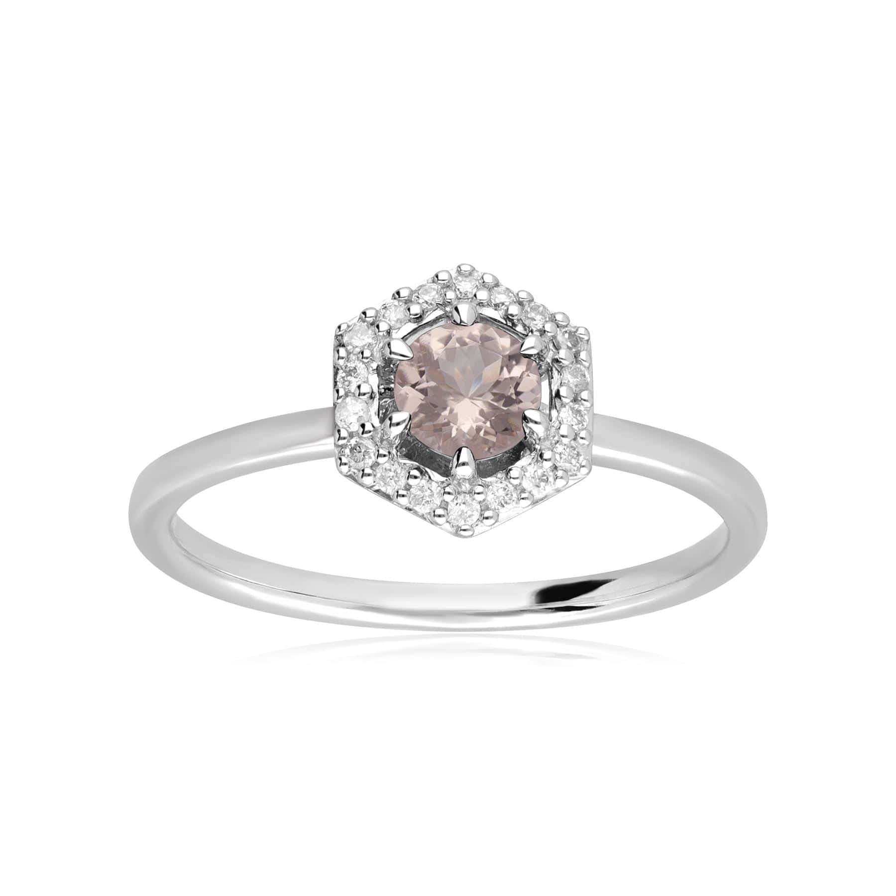 162R0404049 9ct White Gold 0.556ct Morganite & Diamond Halo Hexagon Ring 3