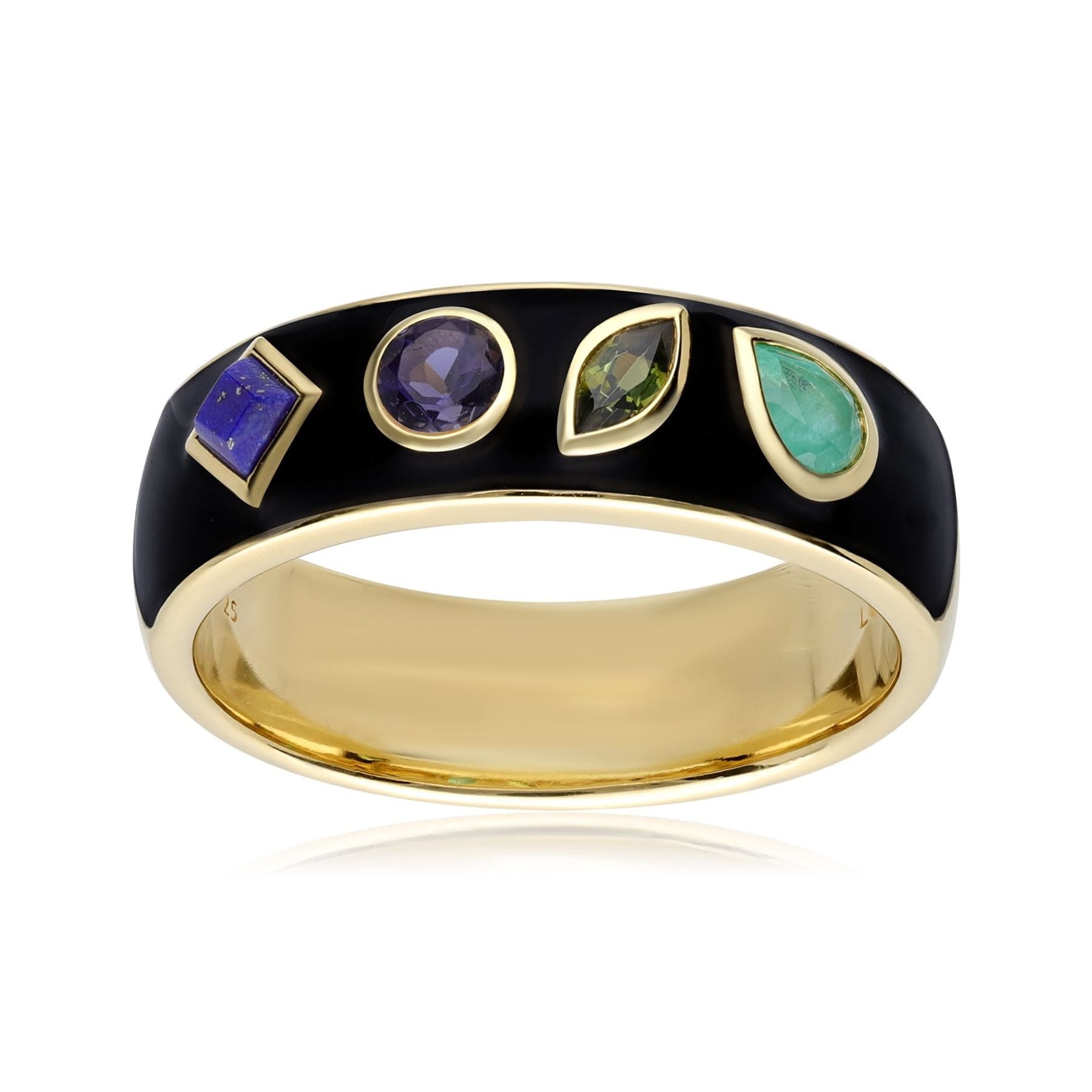 253R663801925 Coded Whispers Black Enamel 'Live' Acrostic Gemstone Ring In Yellow Gold Plated Silver 5