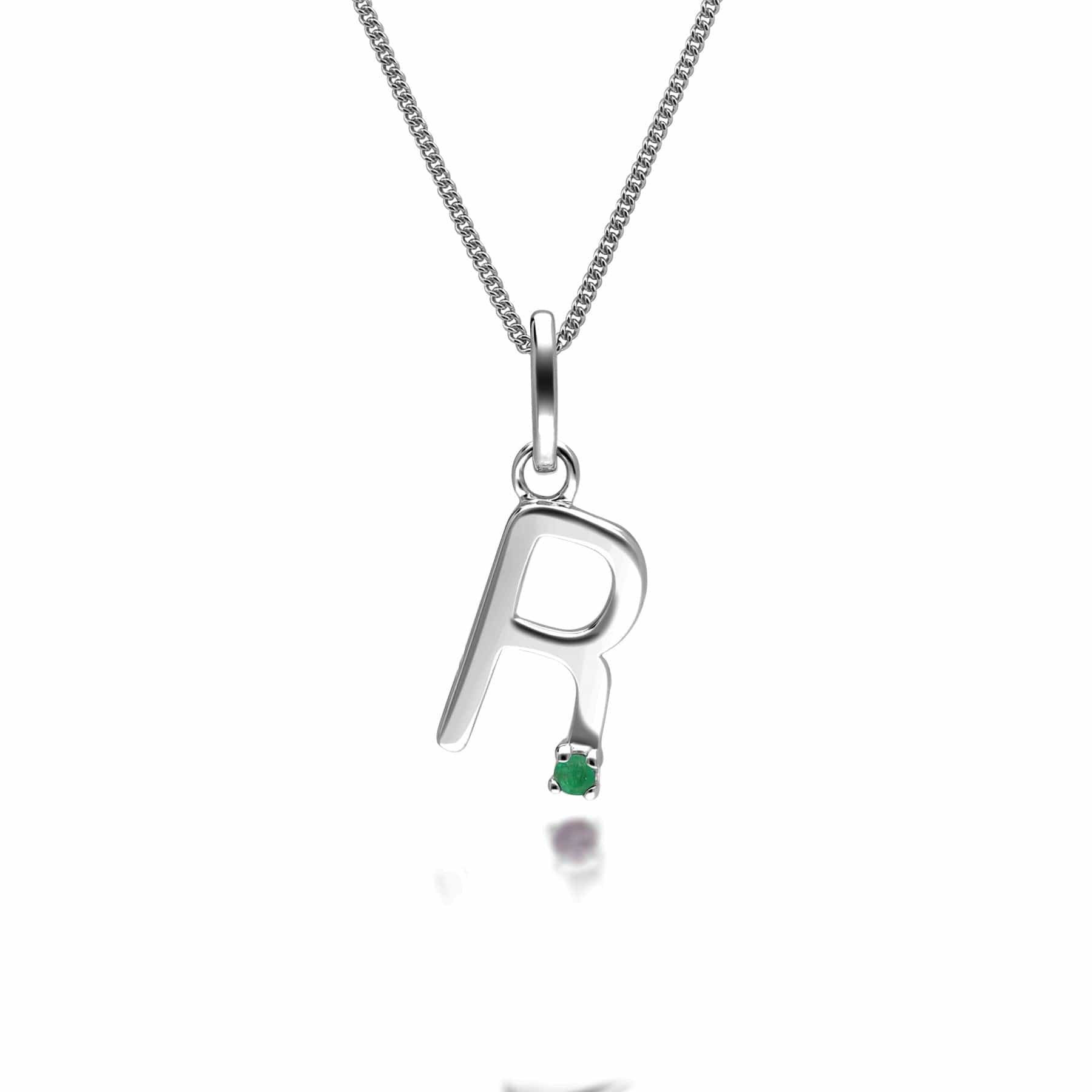 162P0252019 Initial Emerald Letter Charm Necklace in 9ct White Gold 16