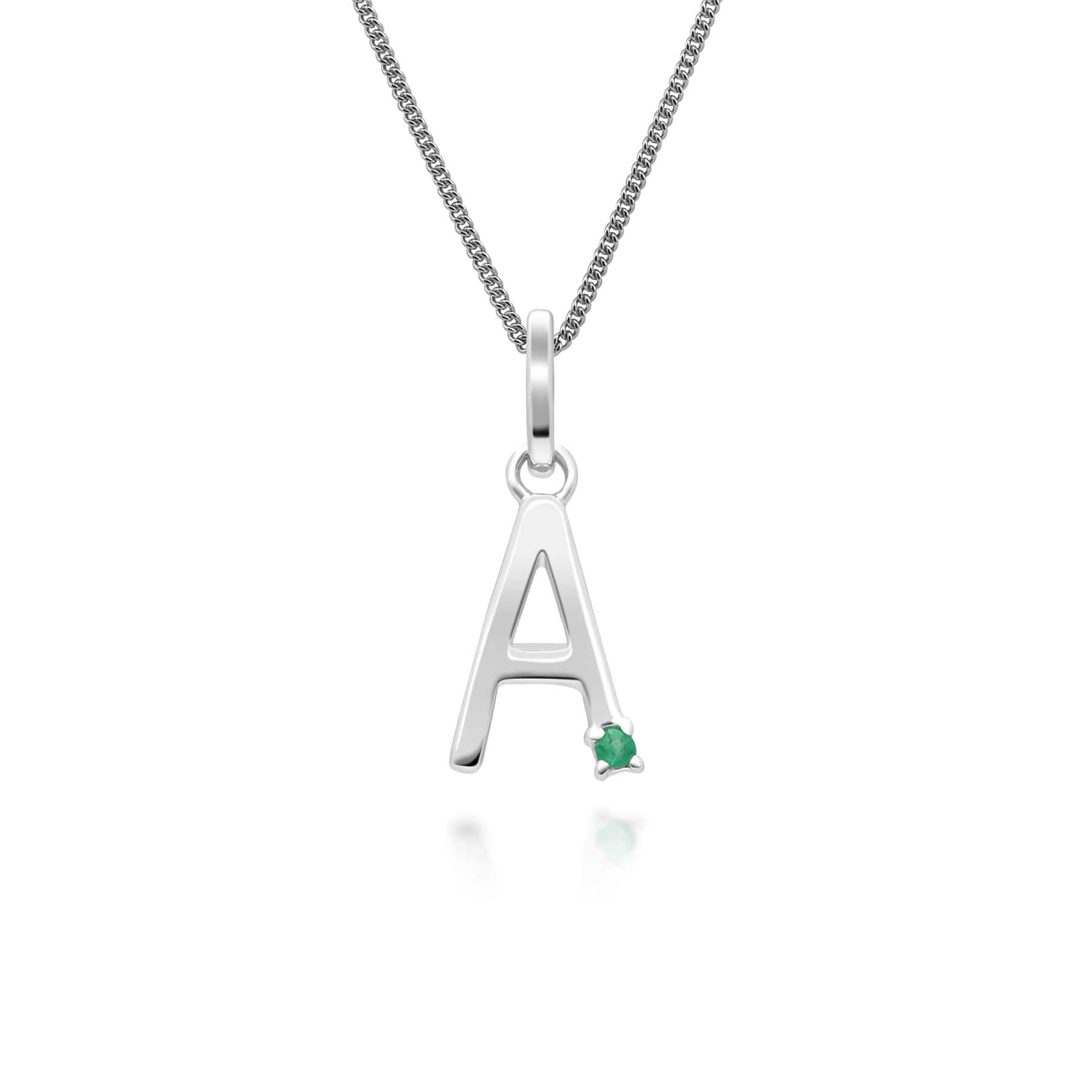 Initial Emerald Letter Charm Necklace in 9ct White Gold - Gemondo