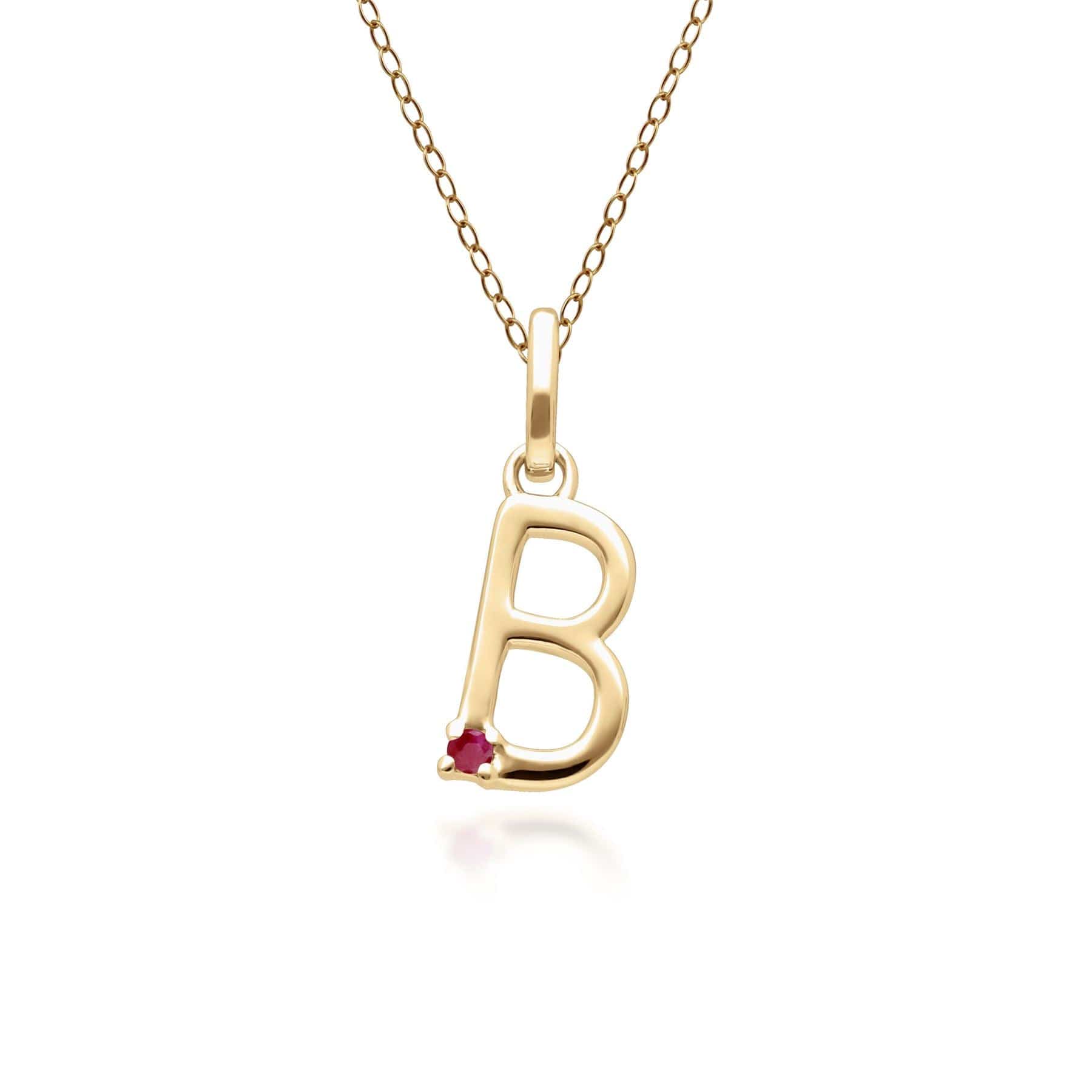 135P2044029 Initial Ruby Letter Necklace In 9ct Yellow Gold 3