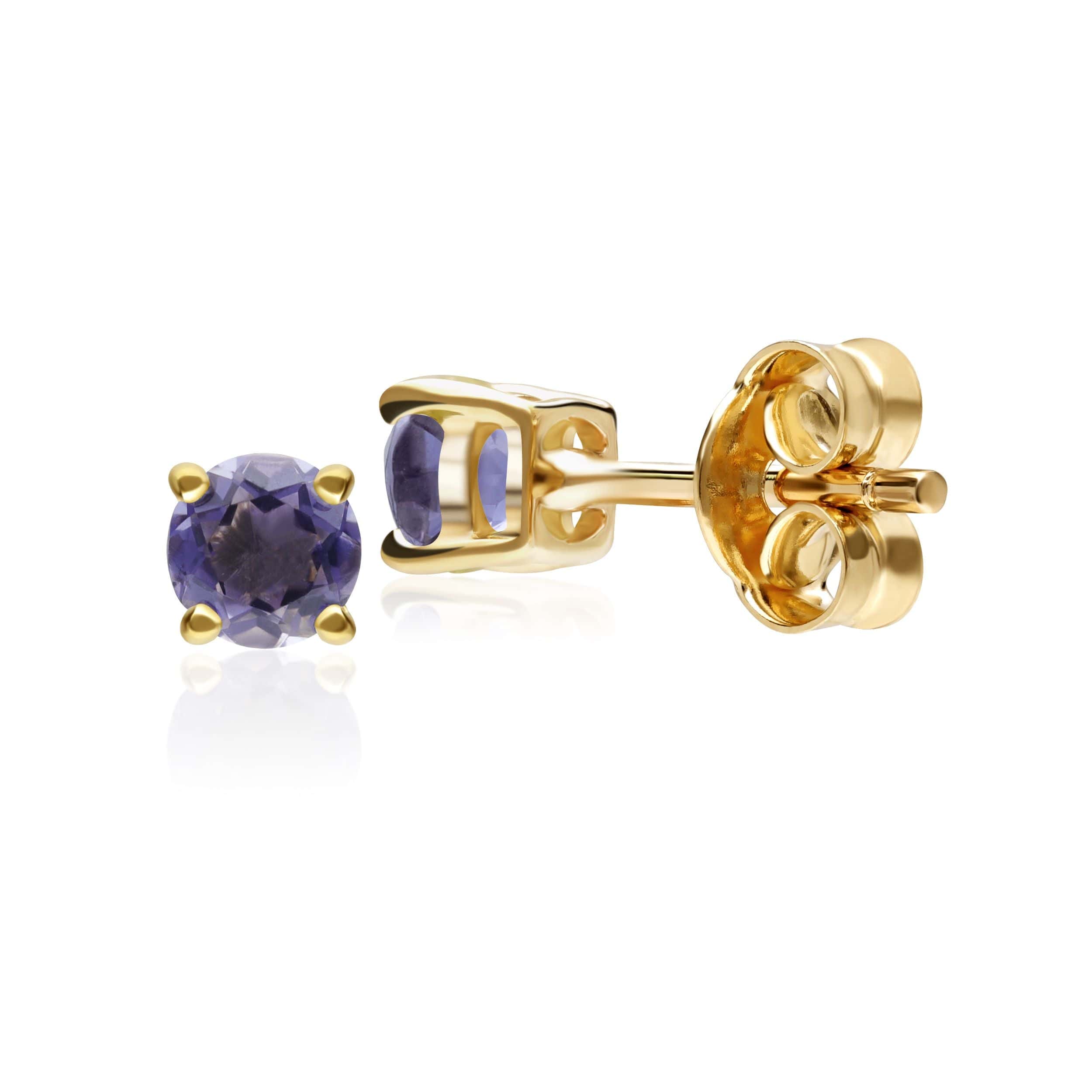 11557 Classic Round Tanzanite Claw Set Stud Earrings in 9ct Yellow Gold 2