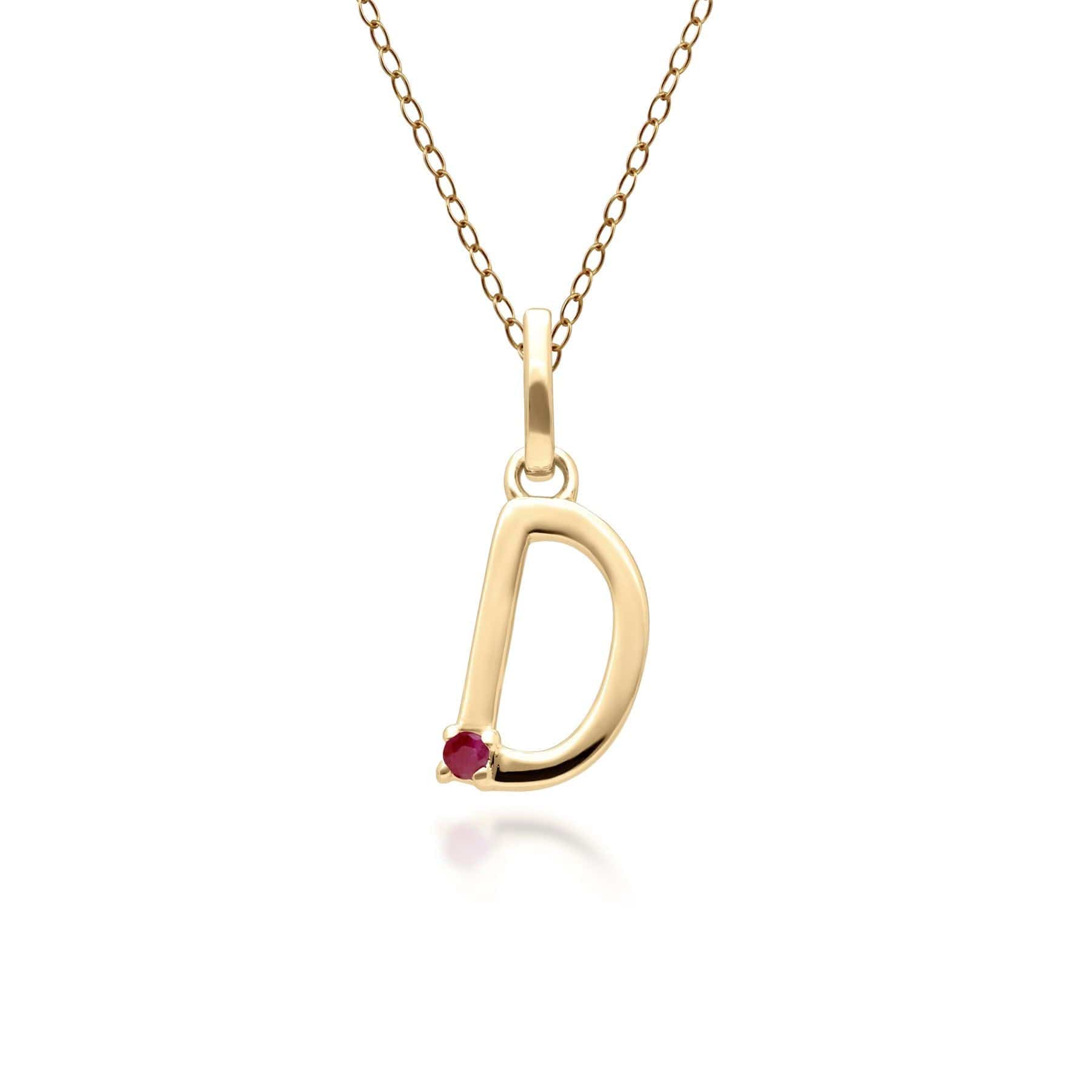 135P2056029 Initial Ruby Letter Necklace In 9ct Yellow Gold 5