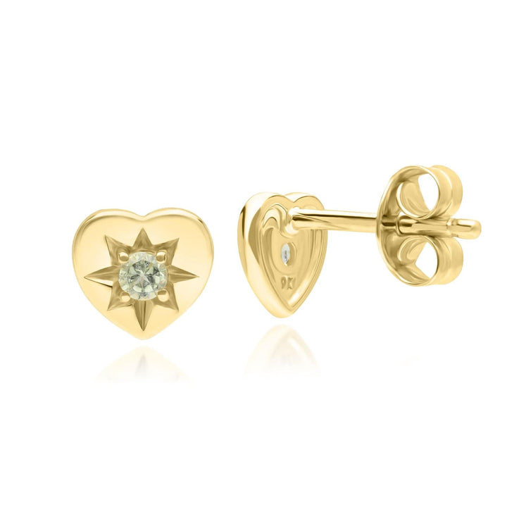 135E1820049 ECFEW™ 'The Liberator' Peridot Heart Stud Earrings in 9ct Yellow Gold Side