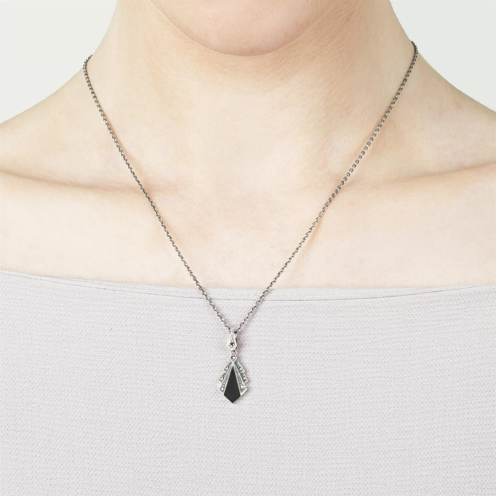 214N658204925 Art Deco Style Black Onyx & Marcasite Pendant in 925 Sterling Silver 2