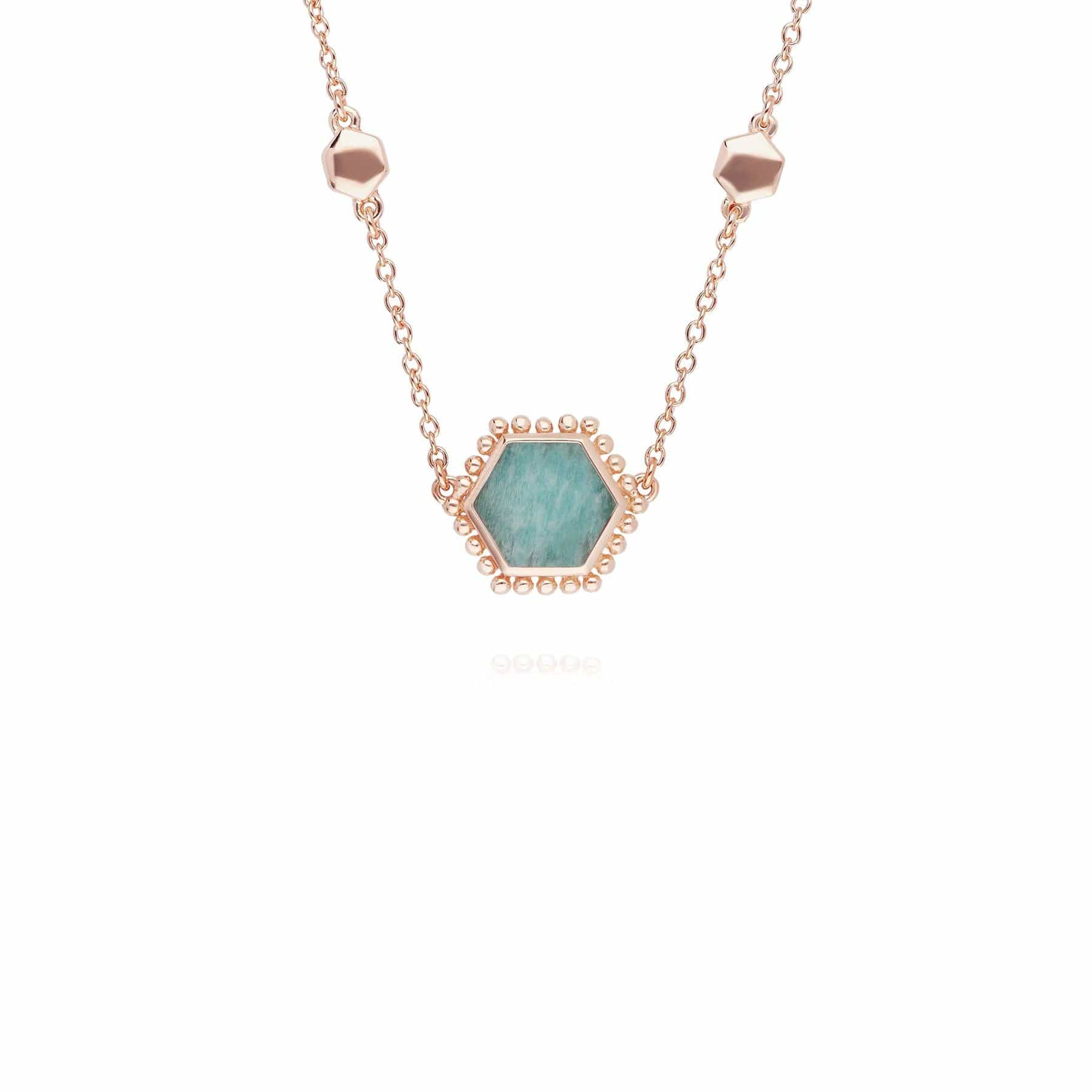 271N014801925 Amazonite Flat Slice Hex Necklace in Rose Gold Plated Sterling Silver 1