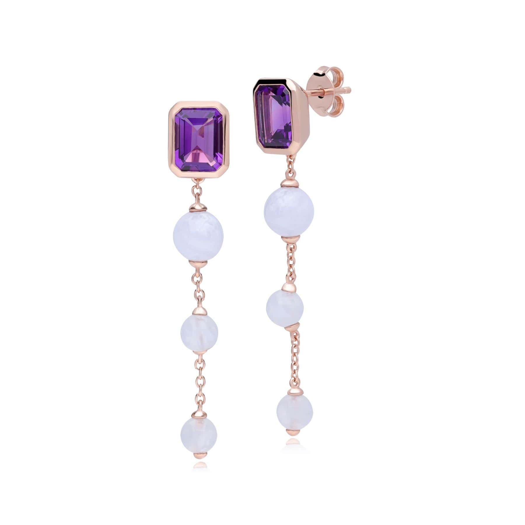 Gemondo ECFEW™ 'The Unifier' Amethyst & Blue Lace Agate Dangle Rose Gold  Plated  Earrings