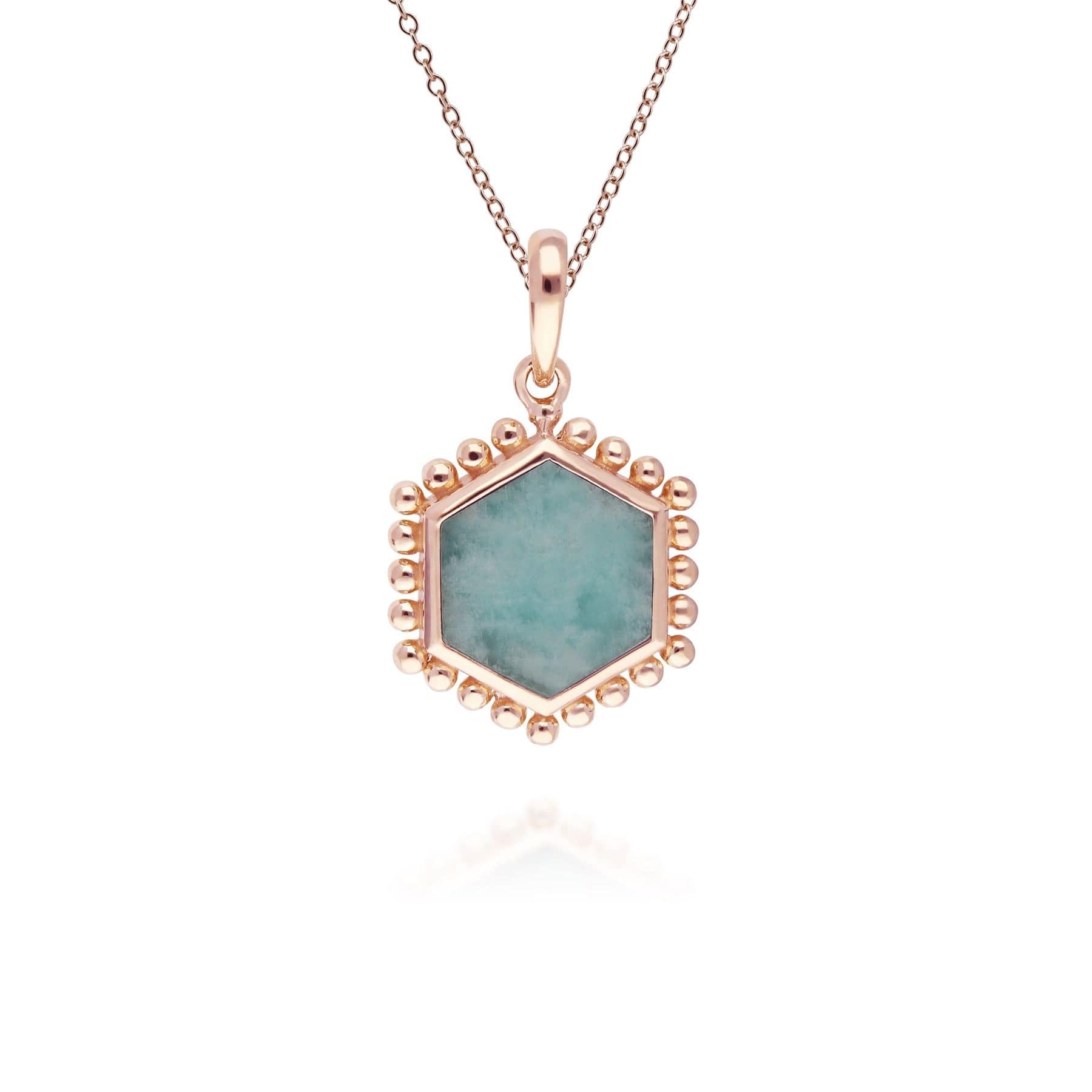 271P017401925 Amazonite Flat Slice Hex Pendant Necklace in Rose Gold Plated Sterling Silver 1