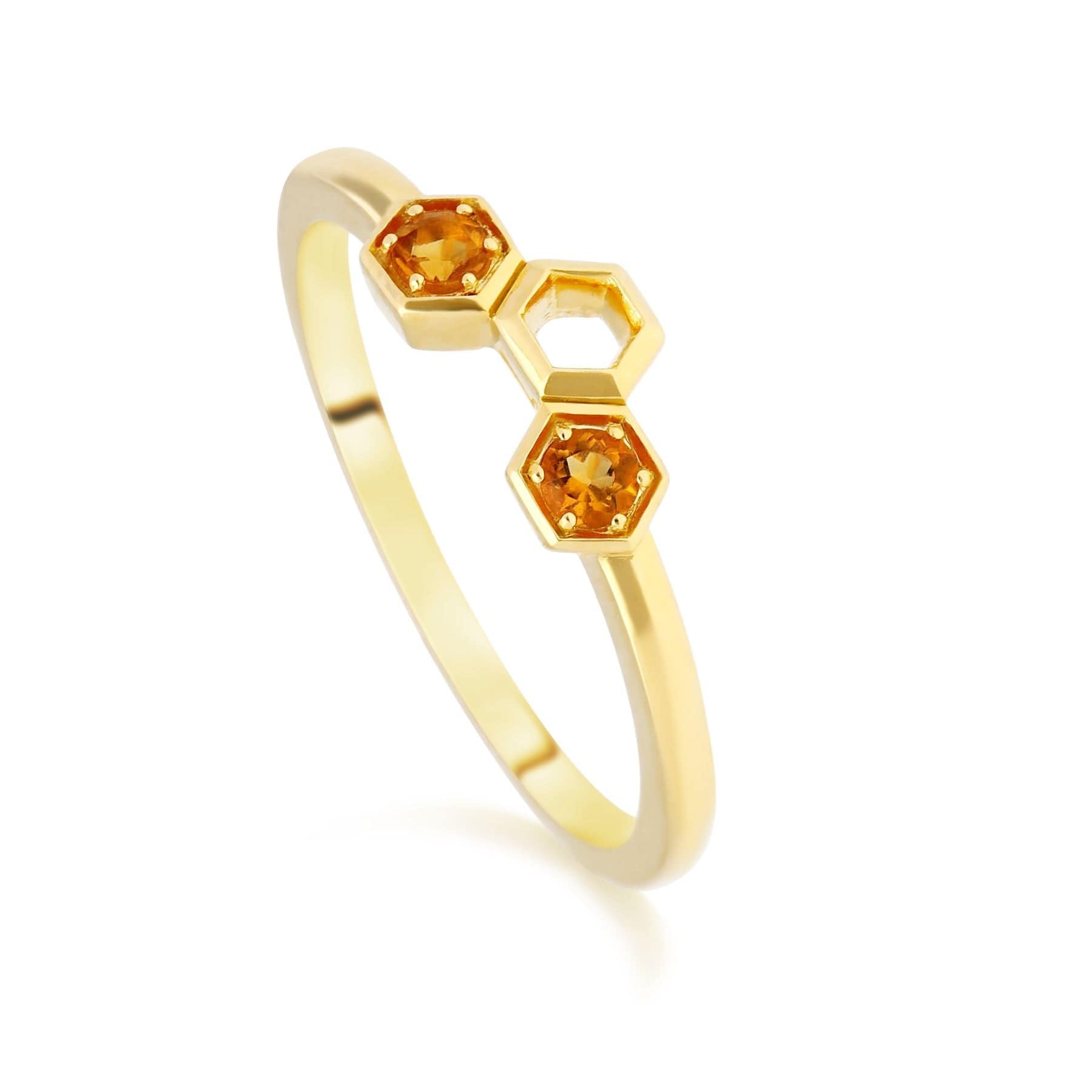 135R1838019 Honeycomb Inspired Citrine Stack Ring in 9ct Yellow Gold 1