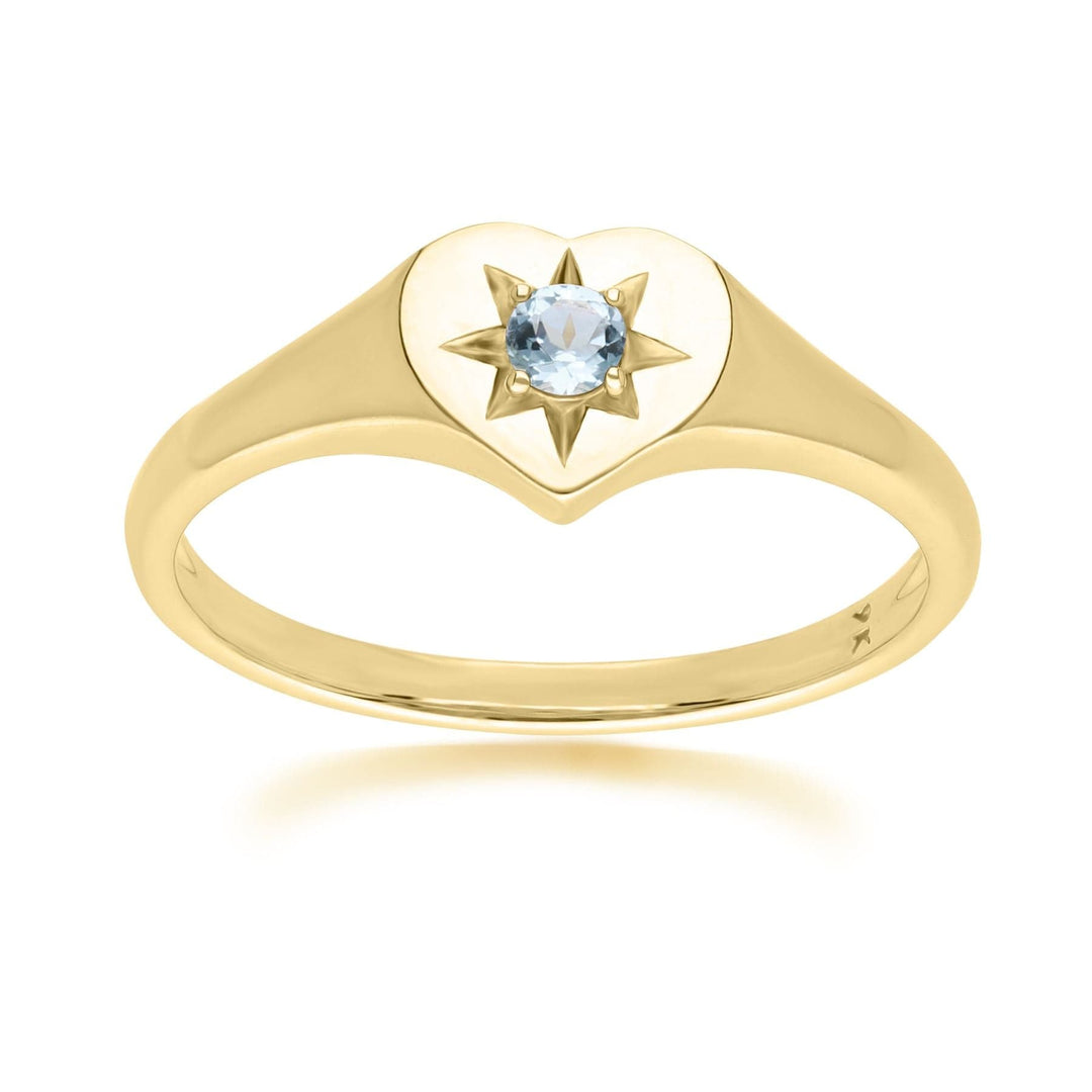 135R2055039 ECFEW™ 'The Liberator' Blue Topaz Heart Ring in 9ct Yellow Gold Front