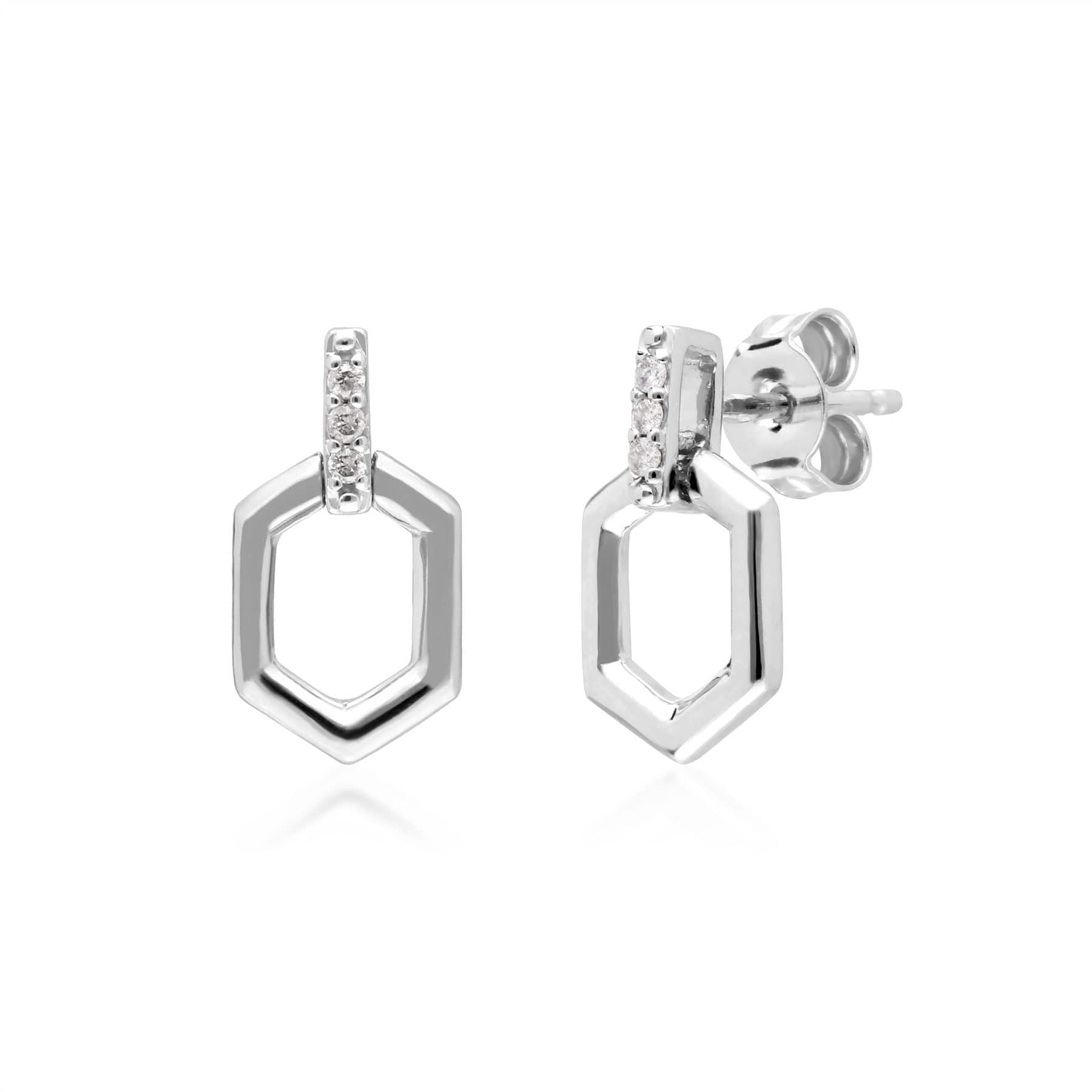 162E0271019 Diamond Pave Hex Bar Drop Earrings in 9ct White Gold 1