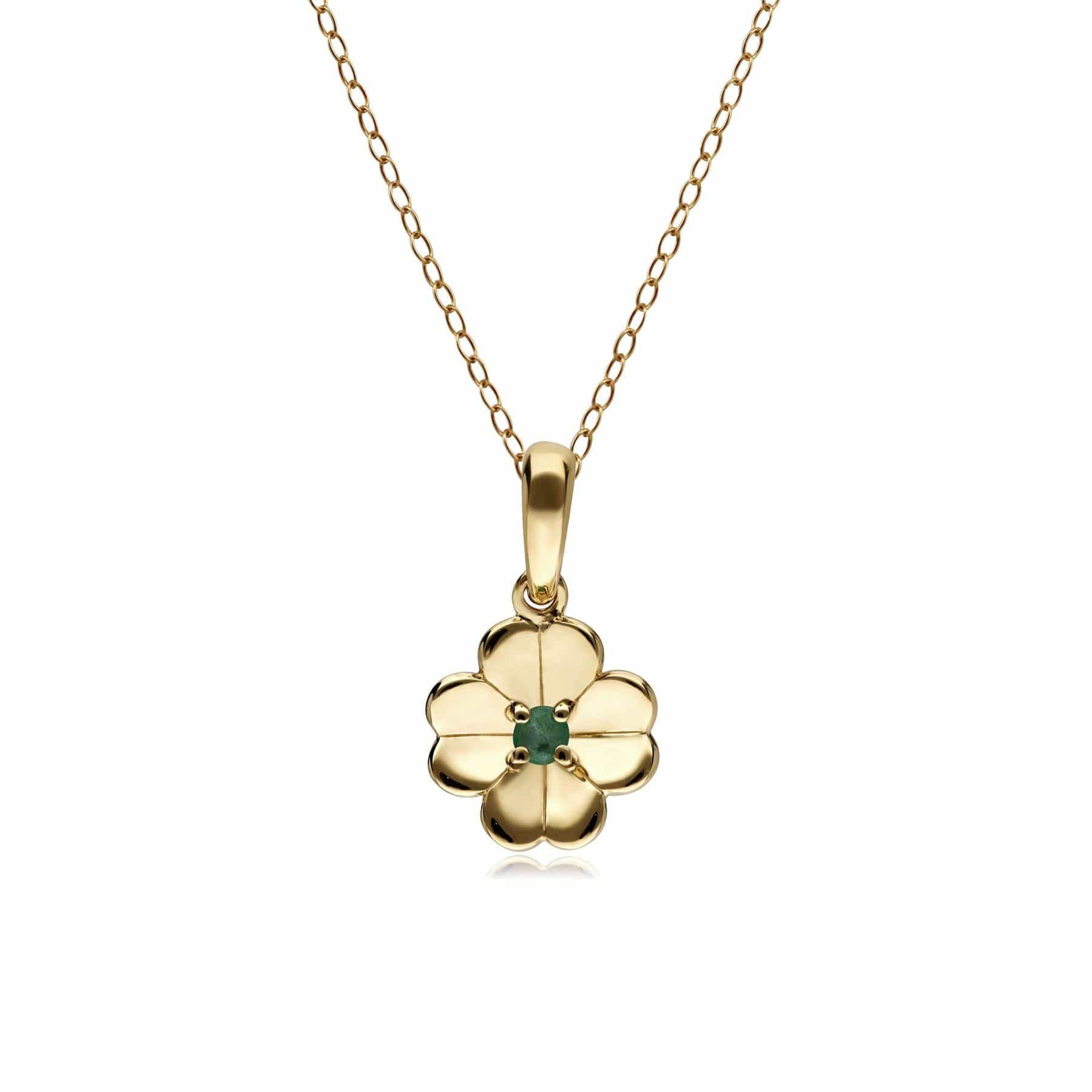 132P1773019 Gardenia Emerald Clover Pendant Necklace In 9ct Yellow Gold 1