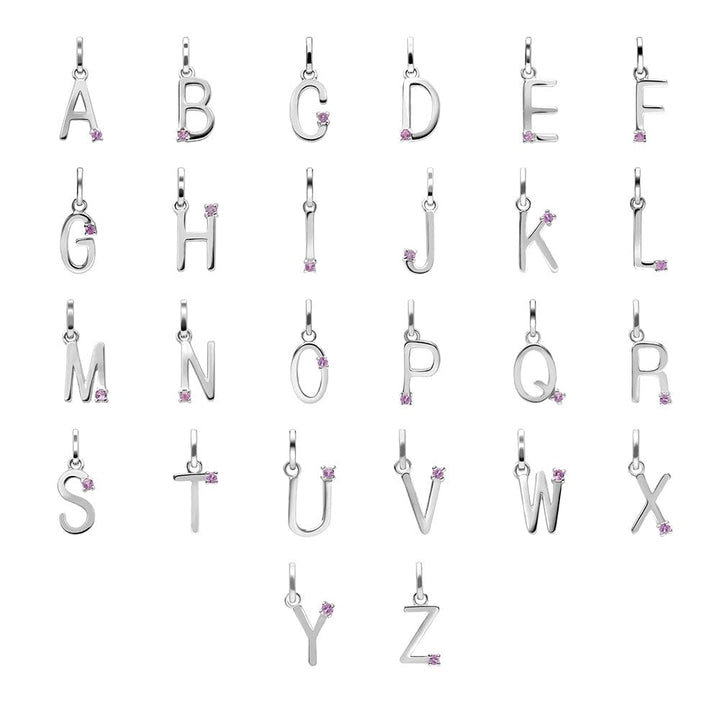 162P0254029 Initial Pink Sapphire Letter Charm Necklace in 9ct White Gold 1