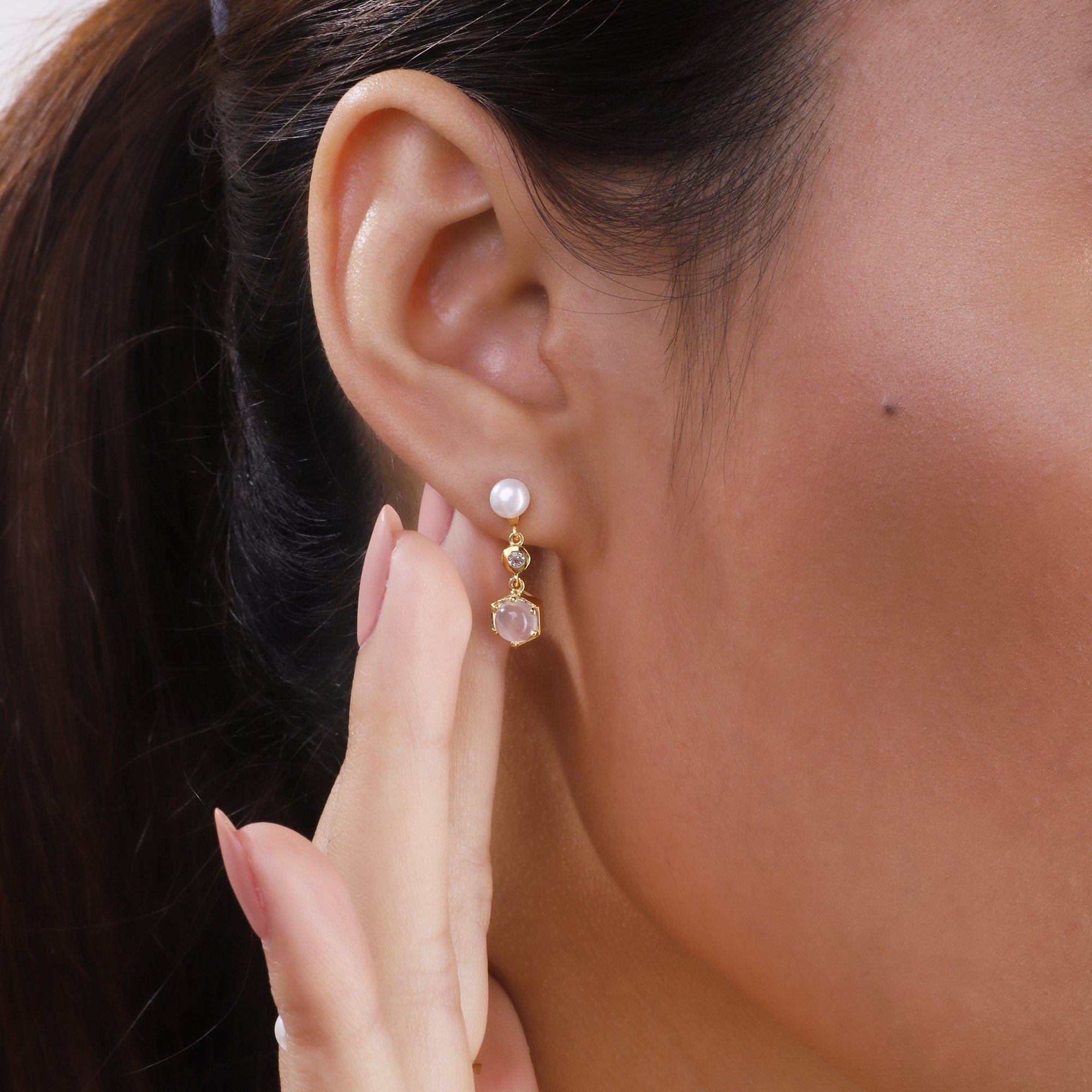 Modern Pearl, Topaz & Moonstone Earring & Ring Set in Gold Plated Silver - Gemondo