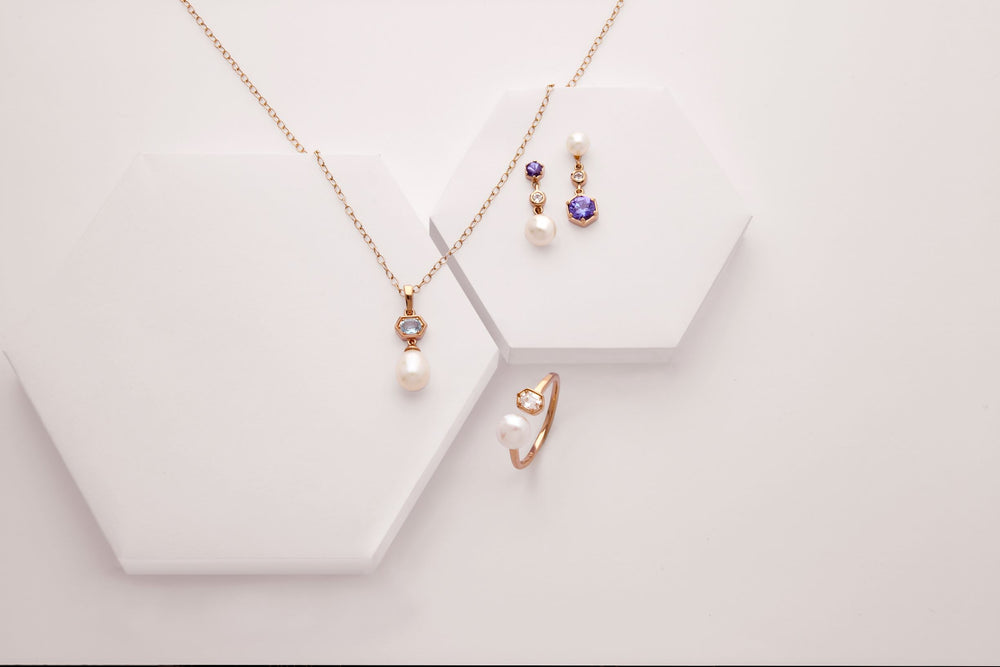 270R058910925 Modern Pearl & White Topaz Open Ring in Rose Gold Plated Silver 2