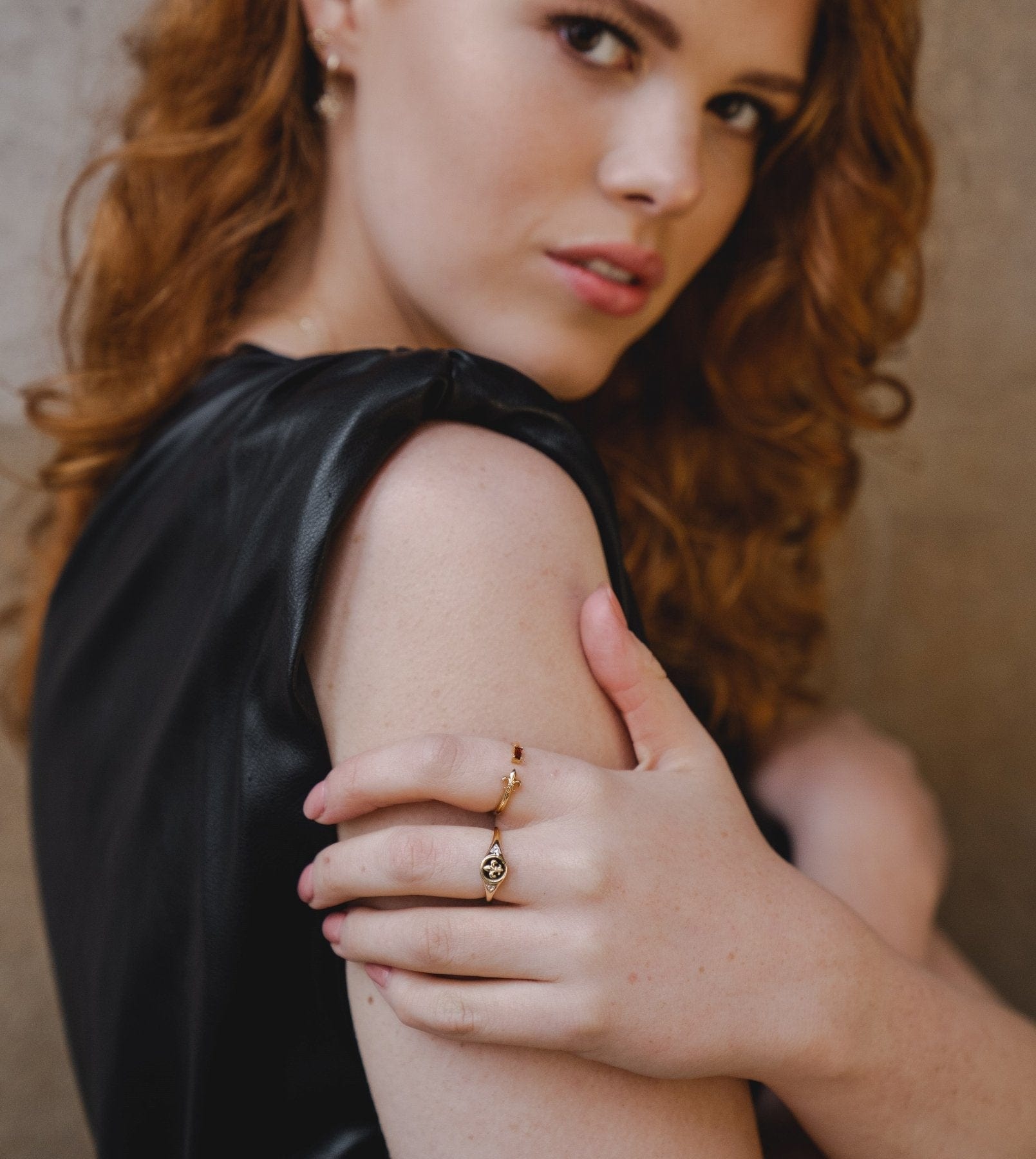 ECFEW™ 'The Liberator' White Topaz Fleur De Lis Signet Ring on model