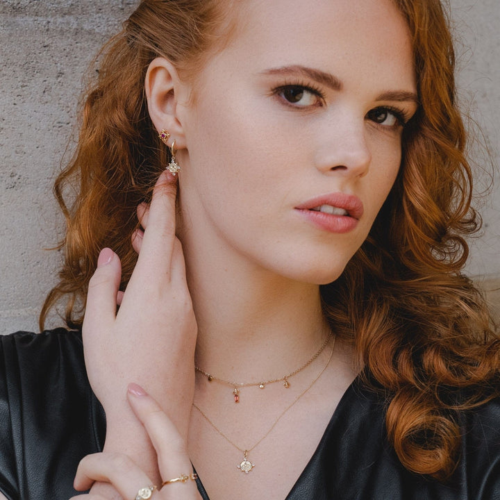 133N1036019 ECFEW™ Garnet Fleur De Lis Choker Necklace In 9ct Yellow Gold 2