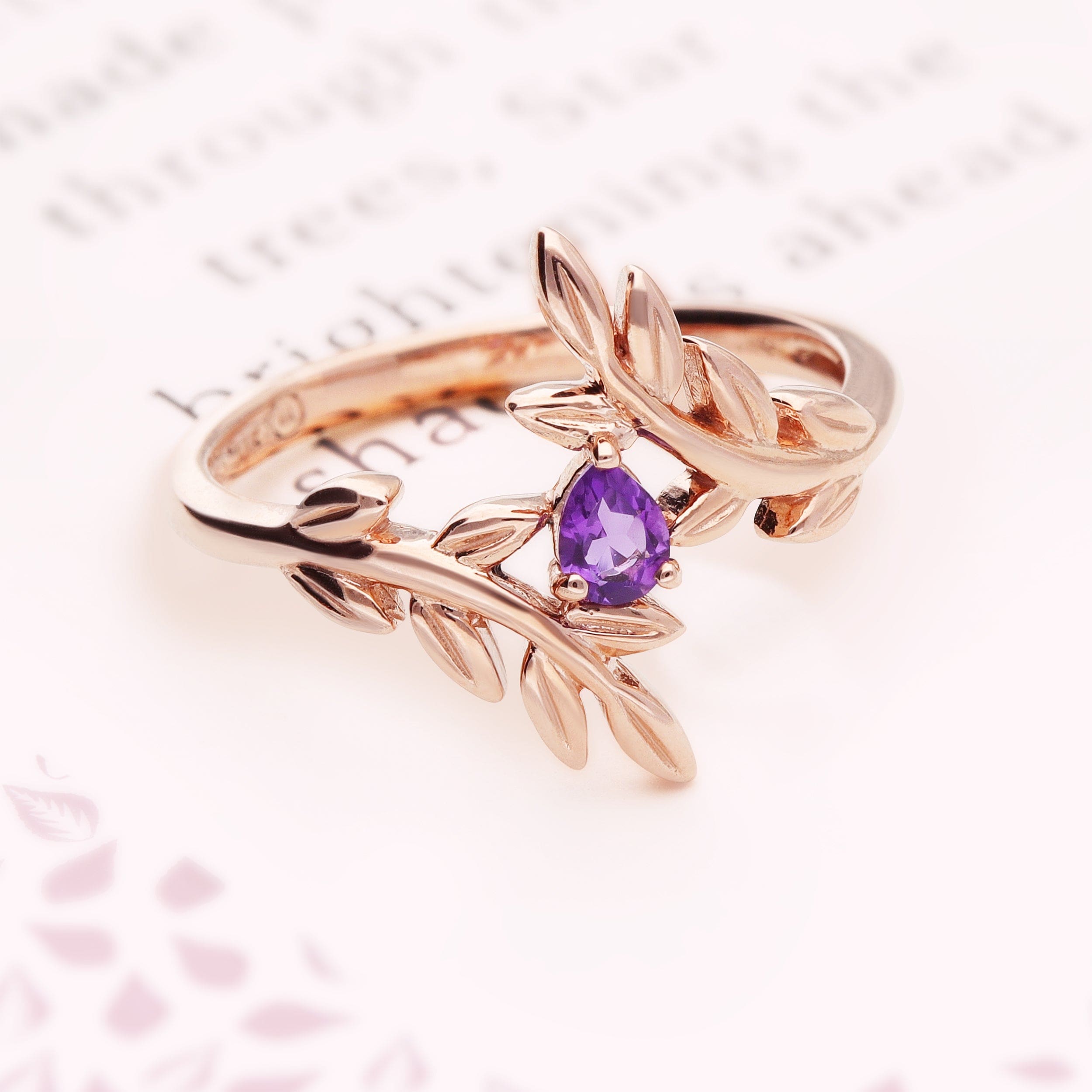 135R1862019 O Leaf Amethyst Olive Branch Ring in 9ct Rose Gold 5