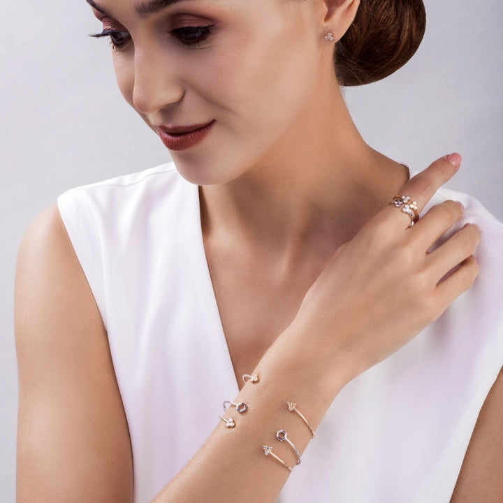 Diamond Pavé Hexagon Open Bangle in 9ct White Gold - Gemondo