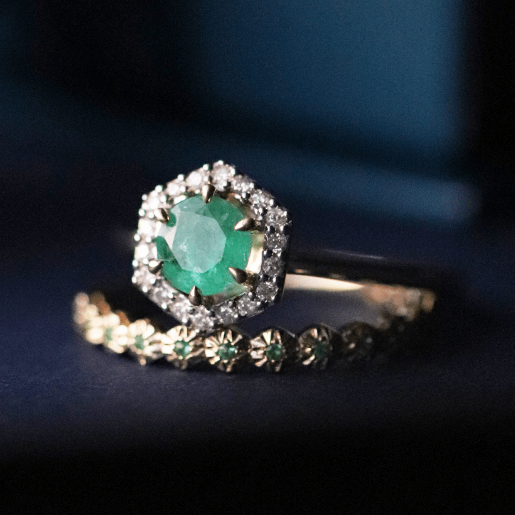 Emerald & Diamond Engagement Ring Stack