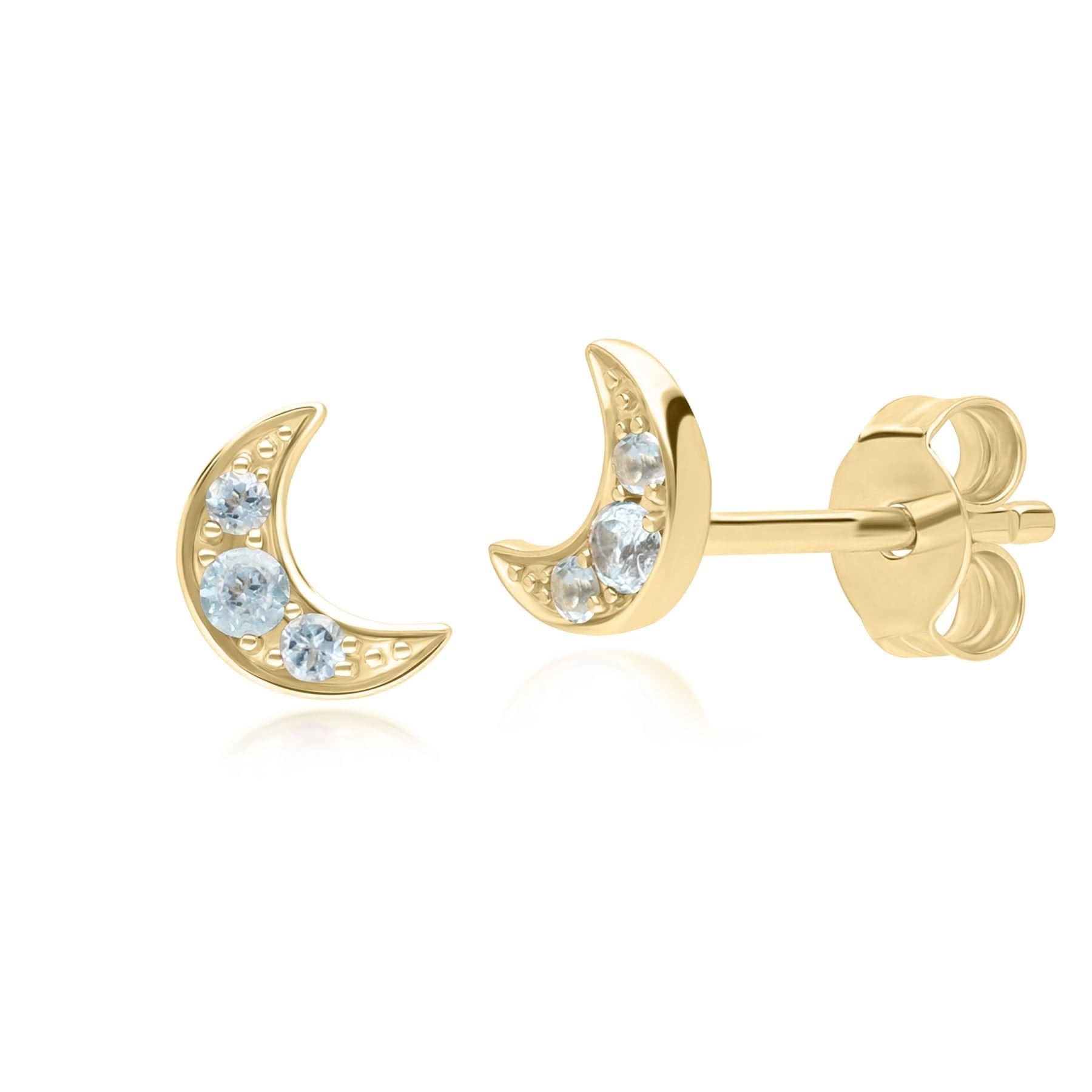 135E1819039 Night Sky Topaz Moon Stud Earrings in 9ct Yellow Gold Front