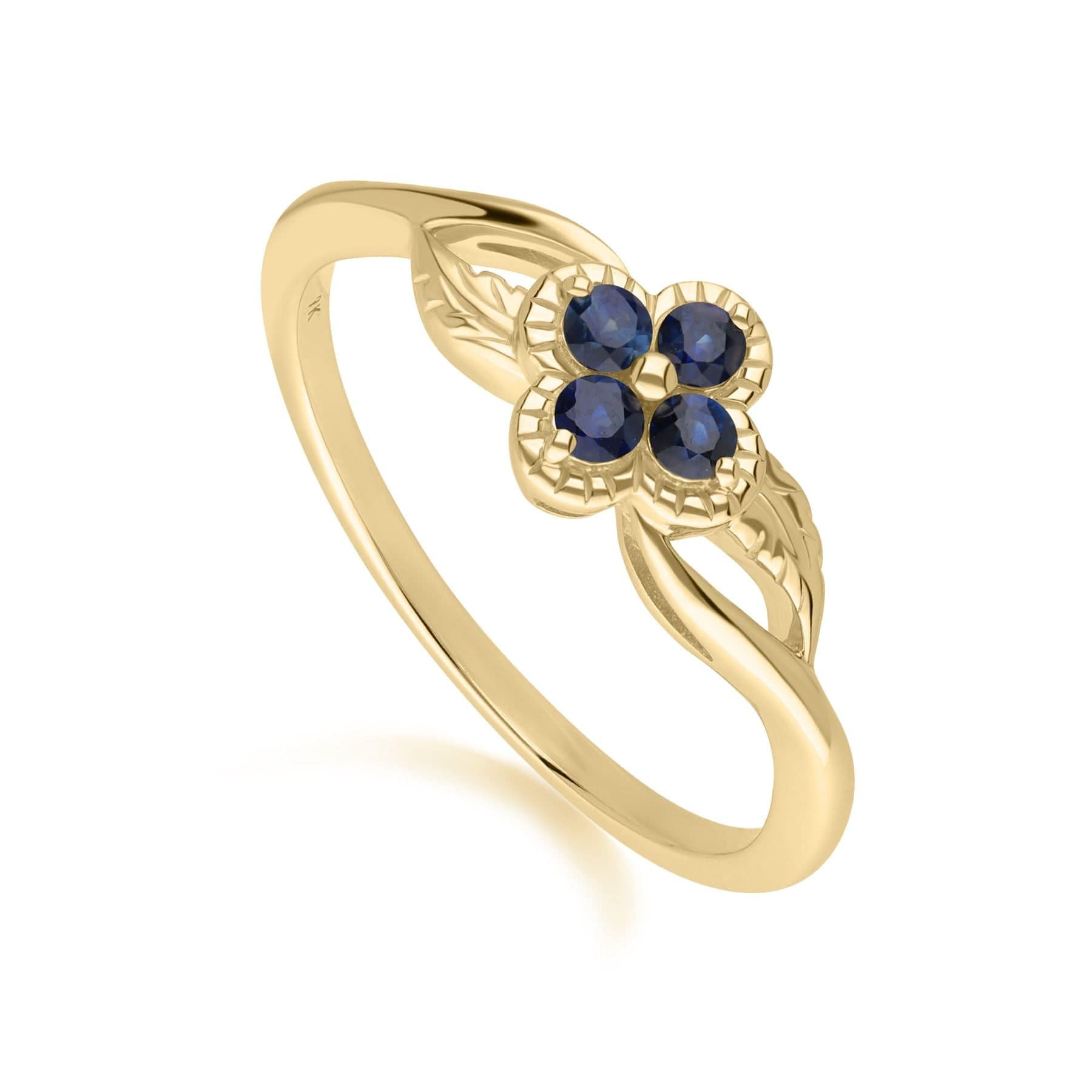 135R2048029 Floral Round Sapphire Ring in 9ct Yellow Gold 3